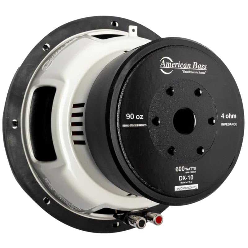 American Bass DX Series 10" Car Subwoofer, 600W Peak / 300W RMS, 4 Ohm High-Performance Subwoofer with White Stamped Basket, Foam Surround, and Double Magnet for Car Audio Systems