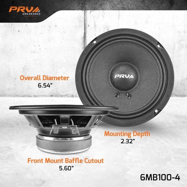 PRV AUDIO 6.5 Inch Car Speakers 200 Watts 4 Ohm, 6MB100-4 Factory Replacement Car Door Speakers (Pair) Shallow Profile