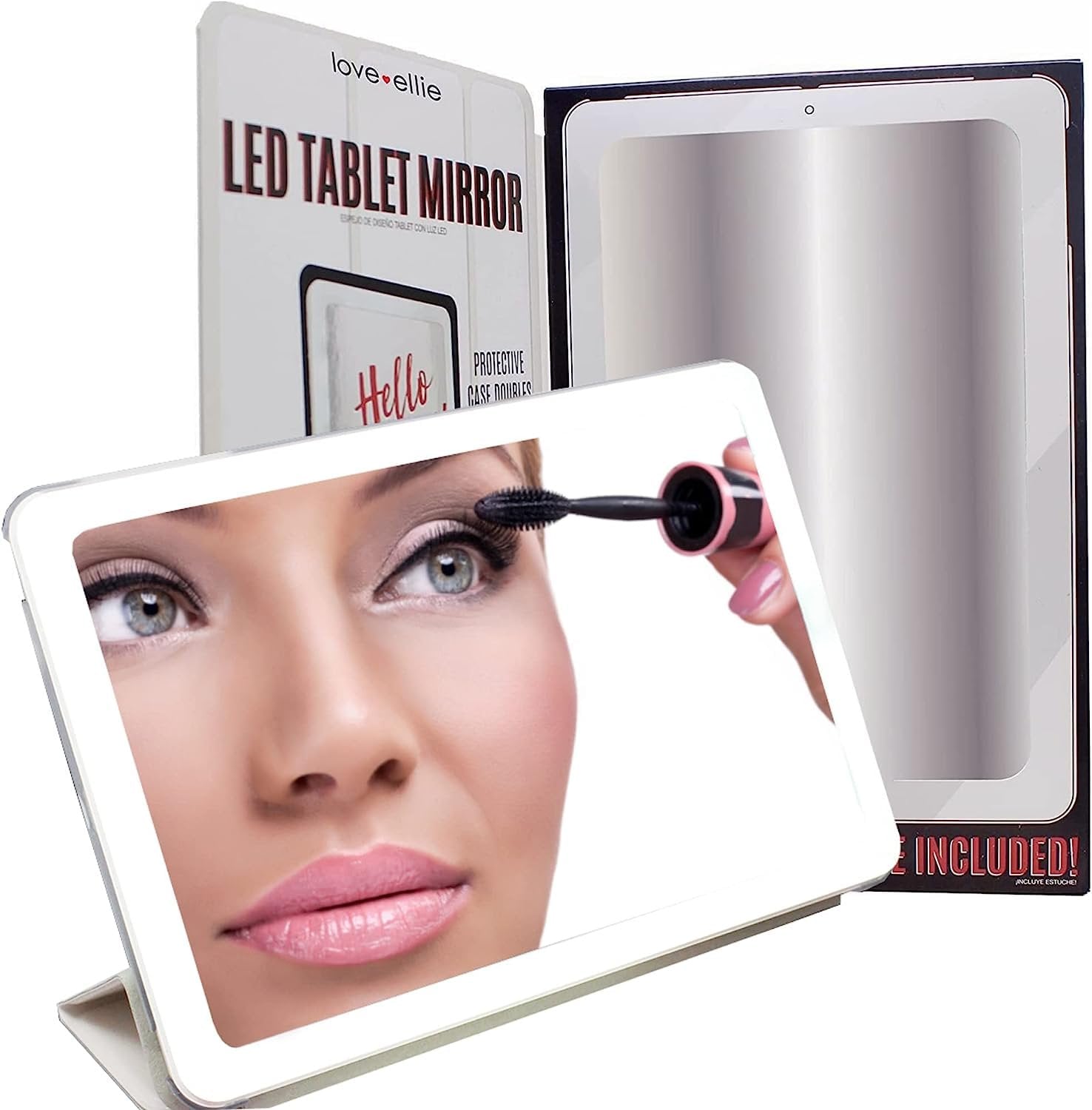 Onyx Professional Portable LED Makeup Mirror with Lights – Handheld or Stand Up Mirror - Folding, Dimmable, Rechargeable, Distortion Free Cosmetic Mirror - Must Have Travel Accessory for Women