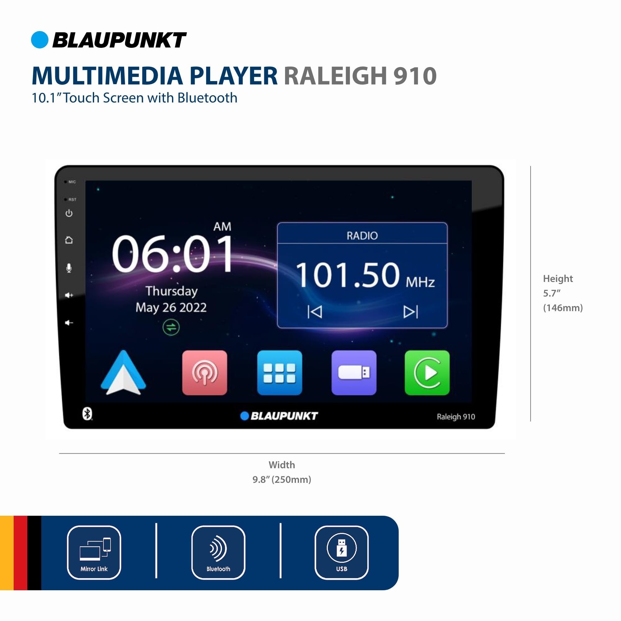 BLAUPUNKT Raleigh 910 10.1" Touch Screen Car Radio with Android Auto & Apple CarPlay
