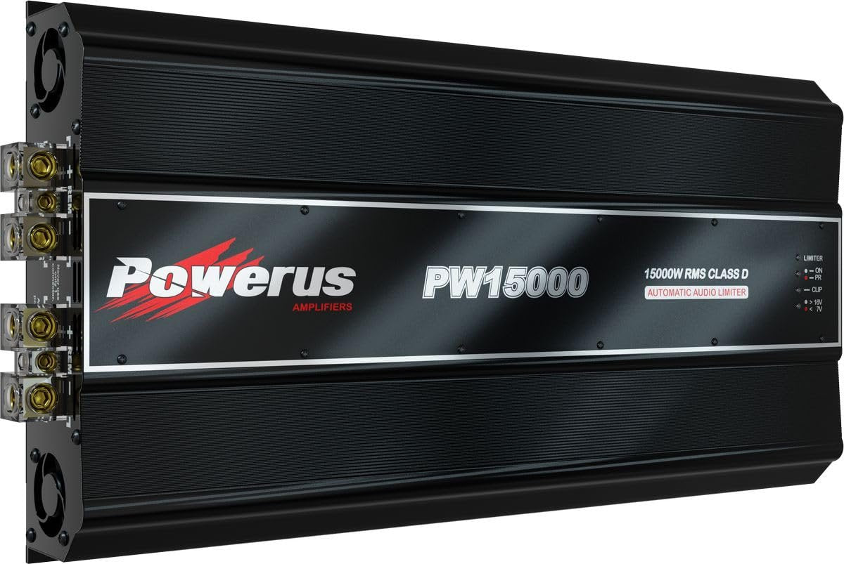 POWERUS15000.1 Car Amplifier 1 Ohm 15,000 Watts RMS Class D Audio Mono Amp Speaker Automatic Audio Limiter Advanced Protection Circuits - PW15000