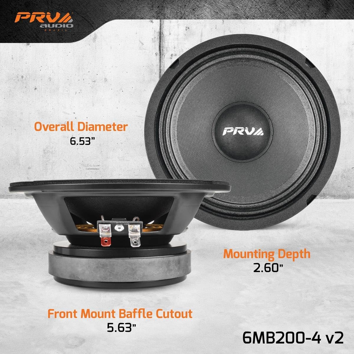 PRV AUDIO 6.5 Midbass Speaker 6MB200-4 v2 4 Ohms - 200 Watts 93.5 dB 1.5" Voice Coil - 6 Inch Speaker for Car Audio with Outstanding Vocals and Punch for Small Custom Enclosures - Pro Audio (Single)