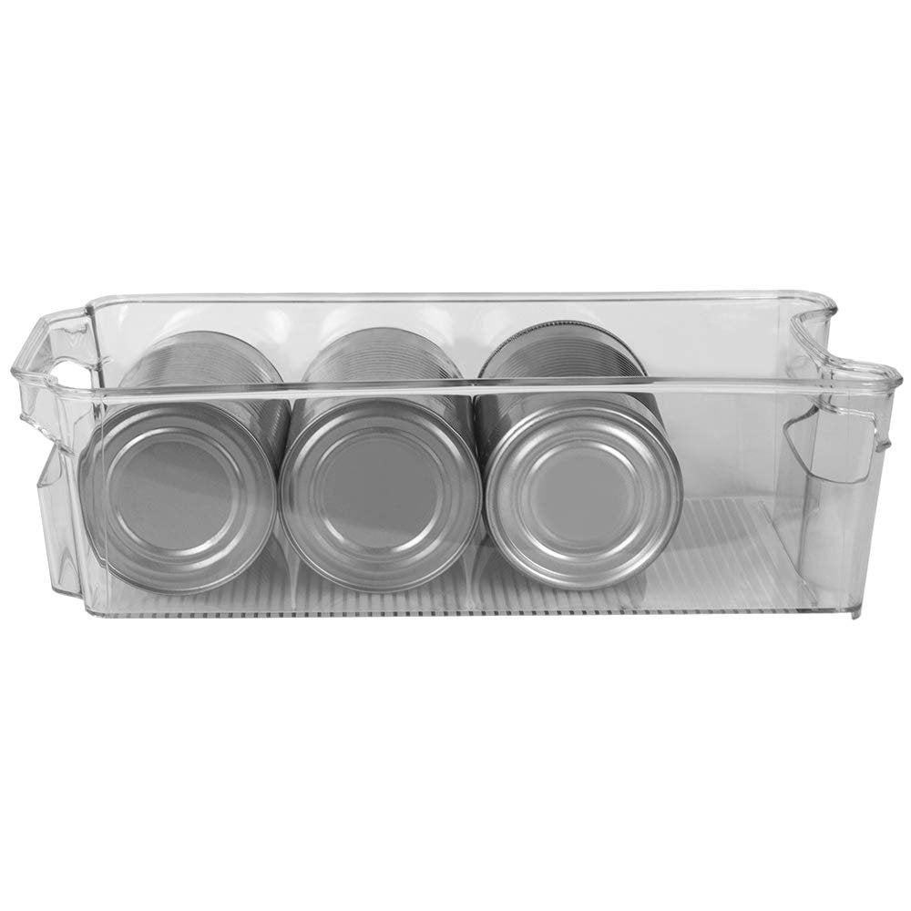 Home Basics Plastic Fridge Bin with Handle - Stackable Storage Refrigerator Organizer Bins Fridge, Freezer, Pantry and Kitchen, Clear (4, MEDIUM)