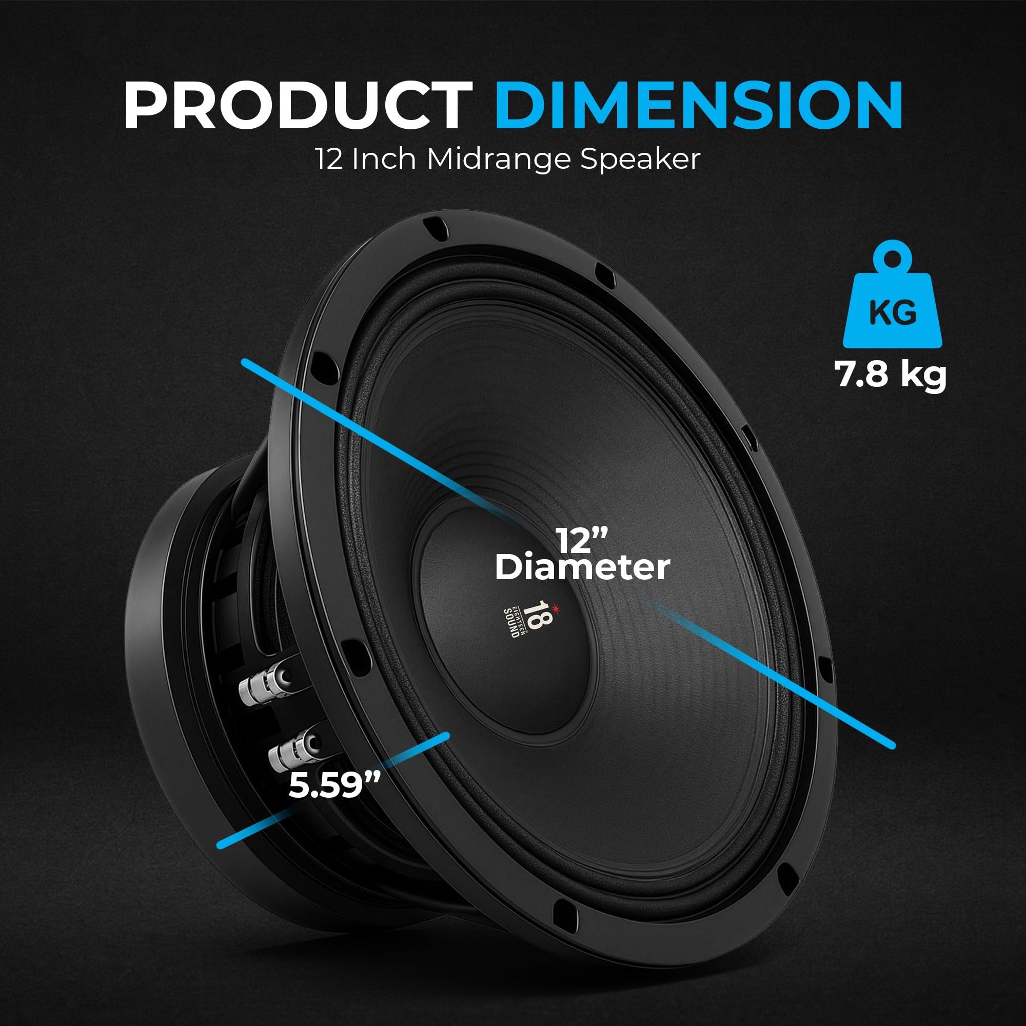 18 Sound 12 Inch Midrange Speaker, High Sensitivity 100dB 8 Ohm Woofer, 500W Power, 3" ISV Voice Coil, Audio Midbass Woofer for Touring & Concert Sound, Weather Treated Cone, Low Distortion Driver