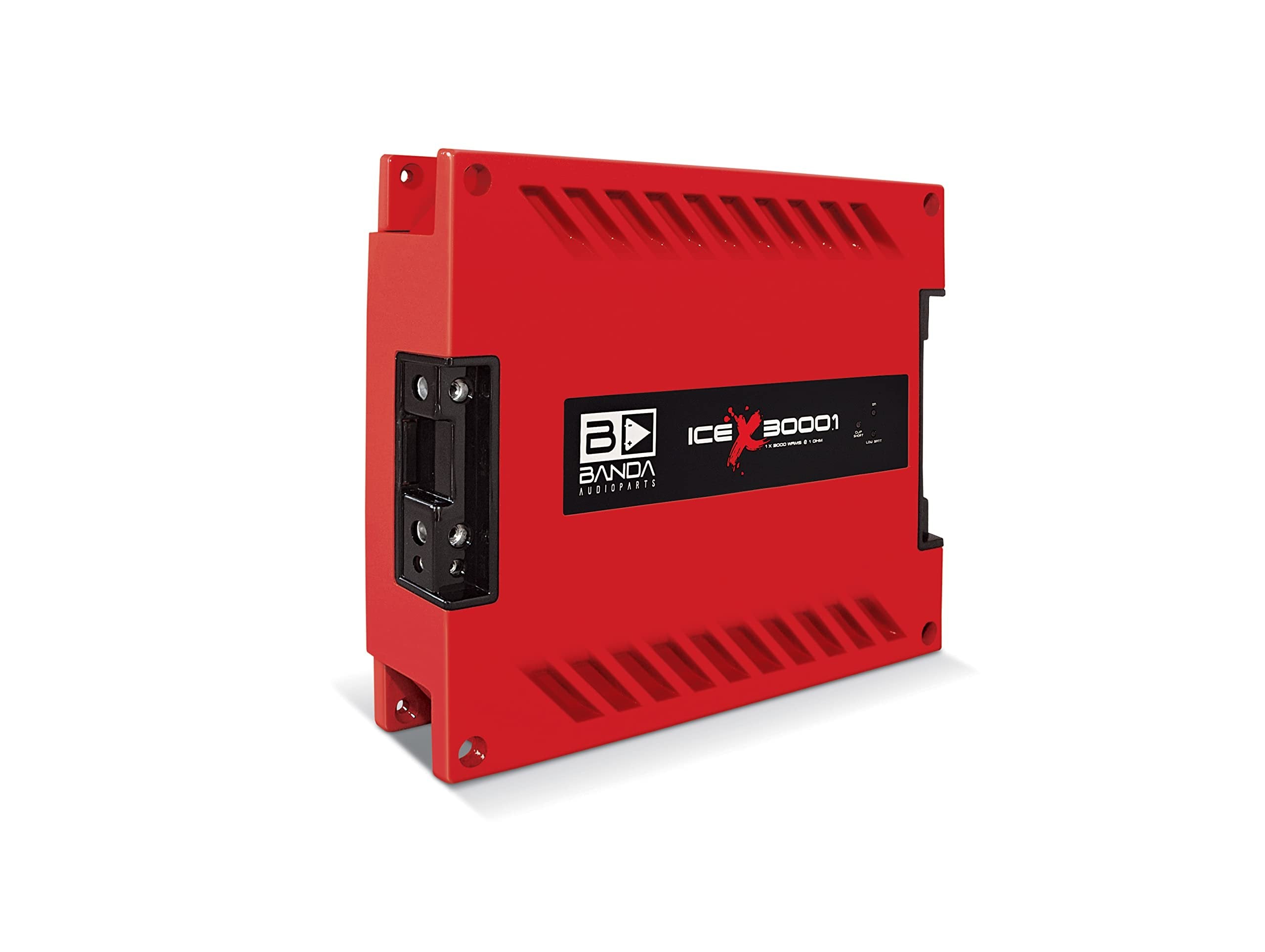 1-Ch.Vehicle Audio Bass Amplifier - 3000WRMS High-Powered Mono Bass Amp w/Subsonic Filter and Low Pass Filter Stable at 1 ohm, LED Indicators, Sound Specialization, Red - BANDA ICEX3000.1RED