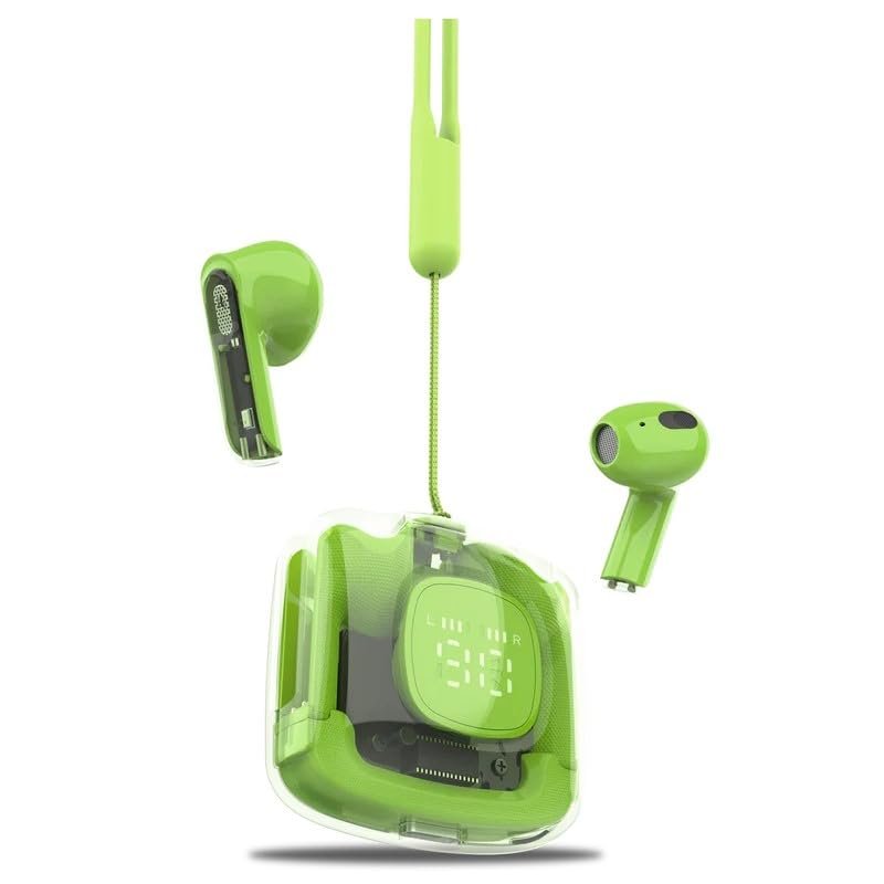 MOONKI Sound MH-TWS50-GRN in-Ear Headphone BT5.3 WL Built-in Microphone Ear Buds Rechargeable Digital Display Case 4-Hour Playback Comfortable Design Compact Stylish Audio Reliable Performance Green