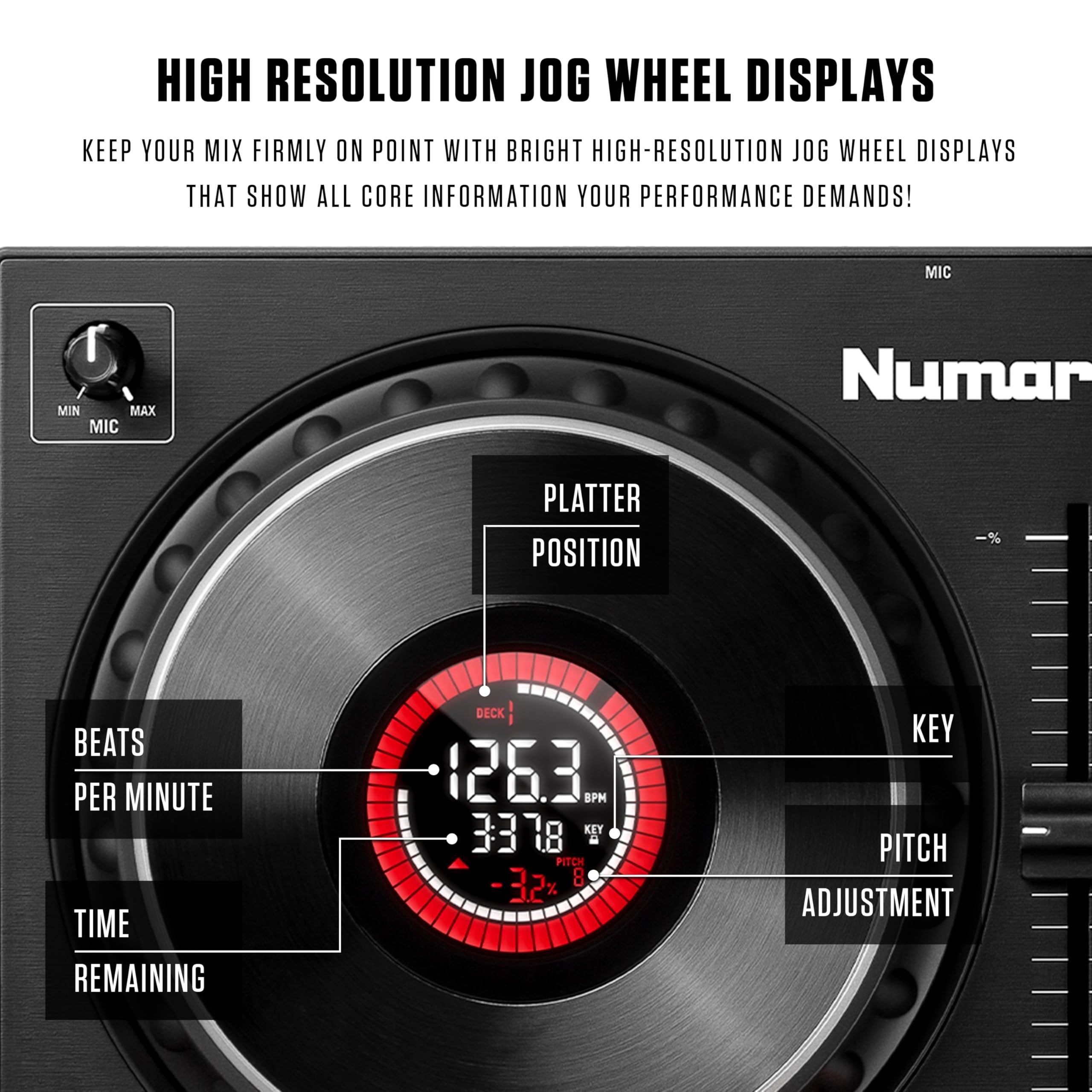 Numark Mixtrack Platinum FX Serato DJ Controller with Jog Wheel Displays, 4 Decks, Mixer, Effects Paddles and (Audio Interface)