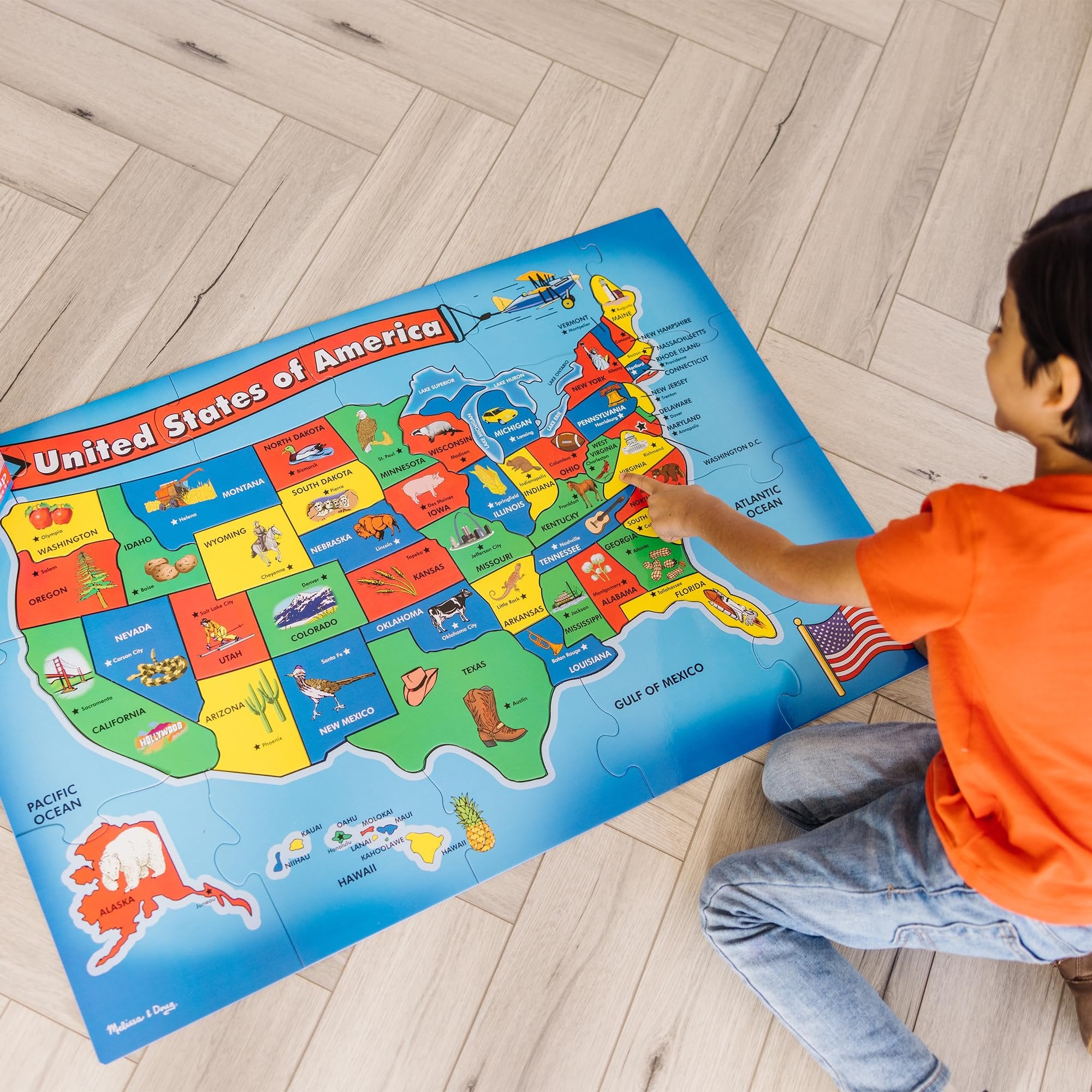 Melissa & Doug USA Map Floor Puzzle - 51 Pieces (2 x 3 feet) - FSC Certified