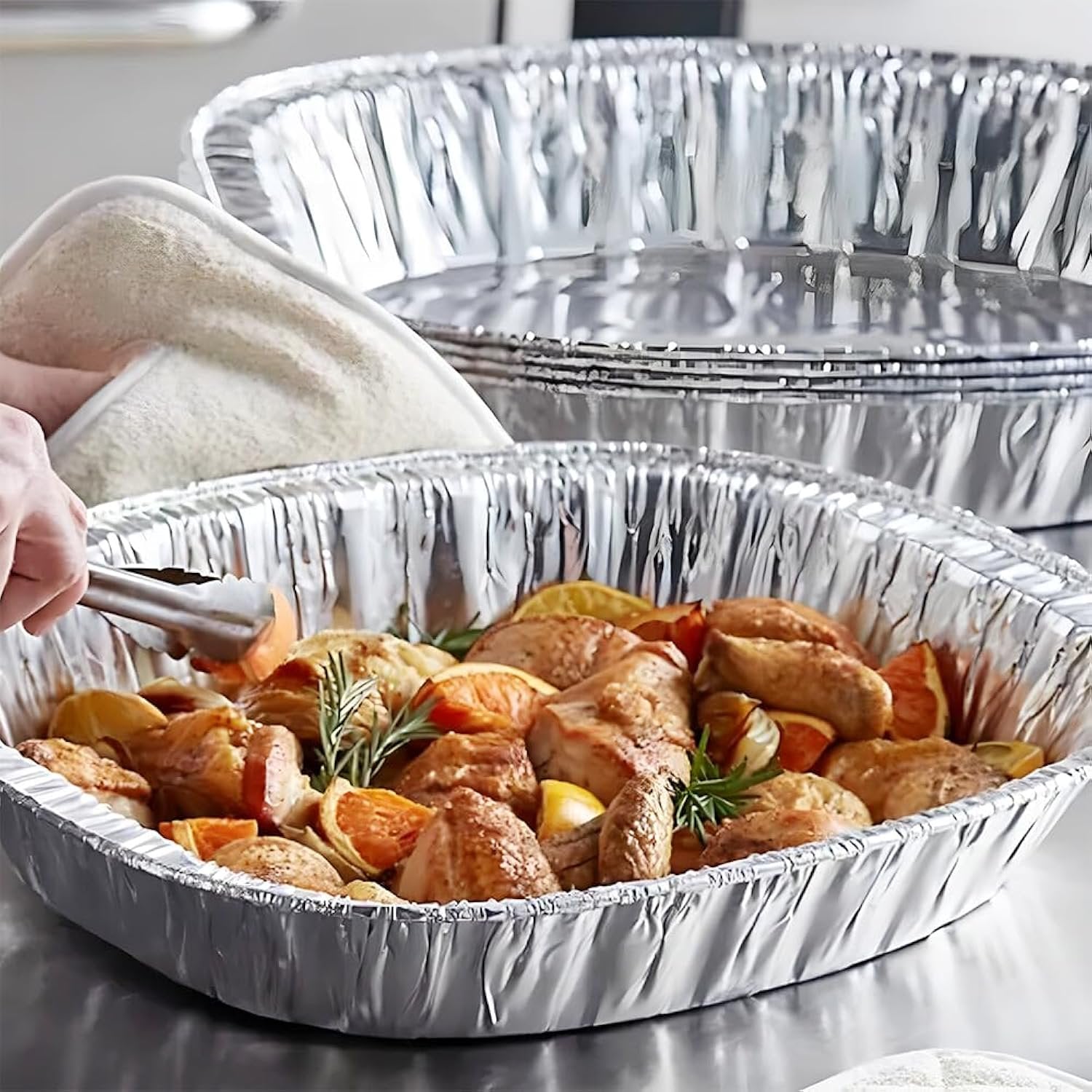 Silver Aluminum Foil Oval Roaster - (17.75" x 13.75" x 3.25") 100 Count - Heavy Duty Multi-Purpose Pan for Cooking & Baking