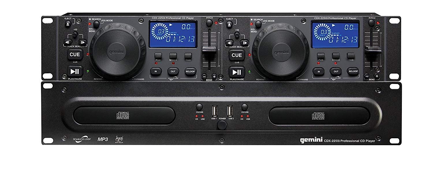 Gemini Sound CDX-2250i Dual Rack Mountable Professional Audio Pitch Control DJ Equipment Multimedia CD Media Player with Audio CD, CD-R, and MP3 Compatible with USB Input