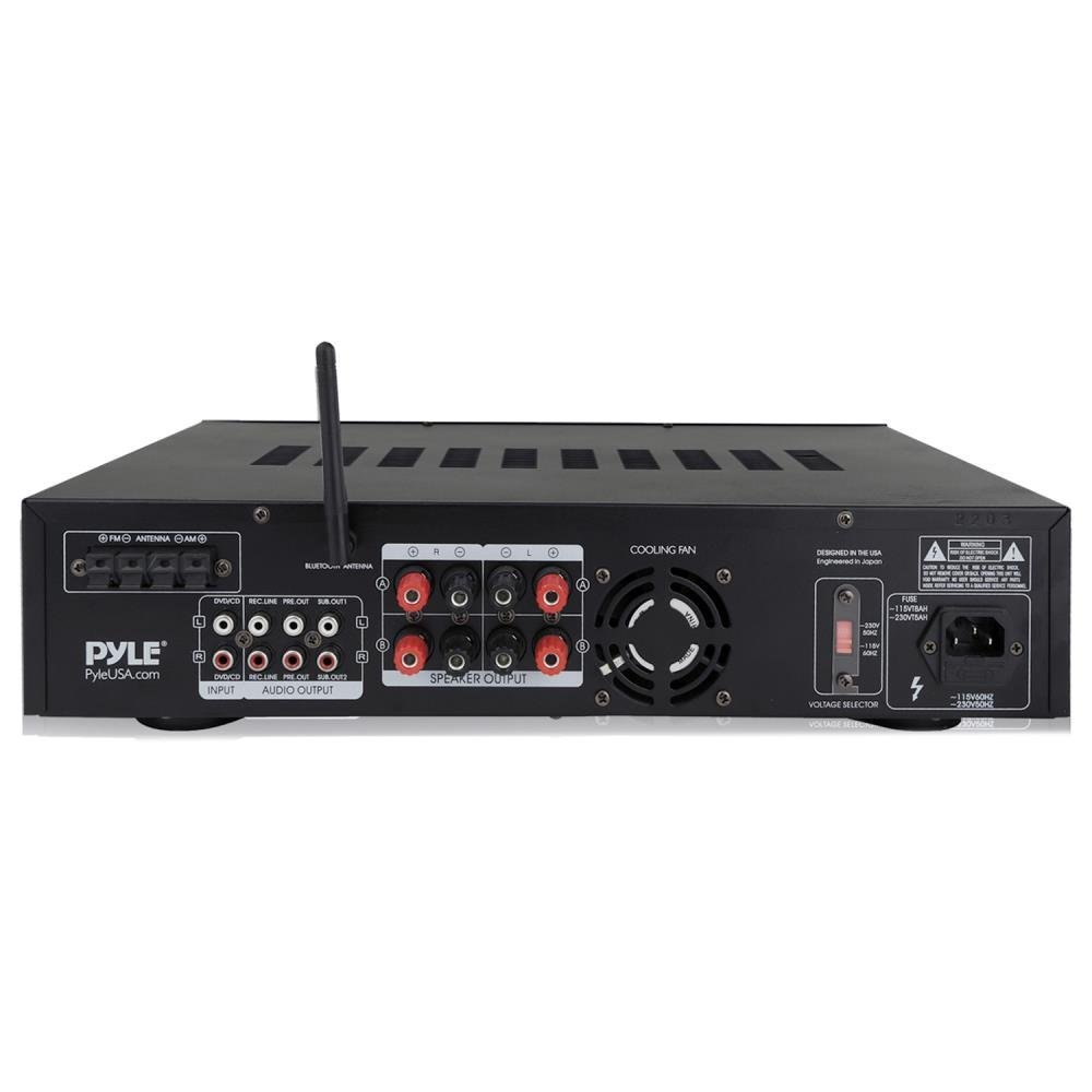 Pyle 4-Channel Bluetooth Home Power Amplifier - 2000 Watt Audio Stereo Receiver w/ Speaker Selector, AM FM Radio, USB/ SD Card Reader, Karaoke Microphone Input - Home Entertainment System