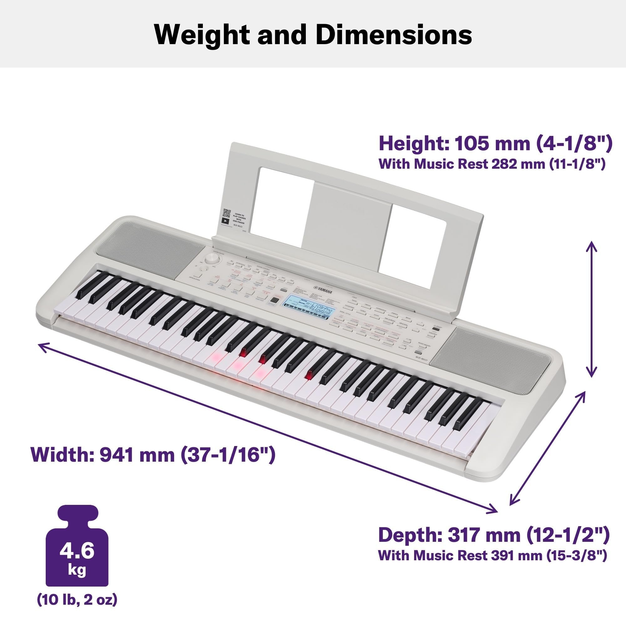 Yamaha EZ-310 61 Key Portable Keyboard with Lighted Keys with Music Rest, Power Adapter