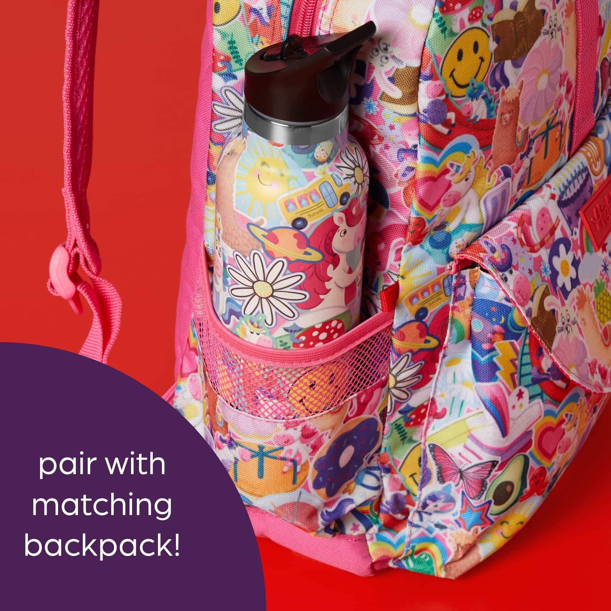 Highlights for Children Insulated Water Bottle for Kids, 20-Ounce Stainless Steel Water Bottles for Boys and Girls, Double Wall Vacuum Insulated, Kids Water Bottle for School (Rainbow Unicorn - Pink)