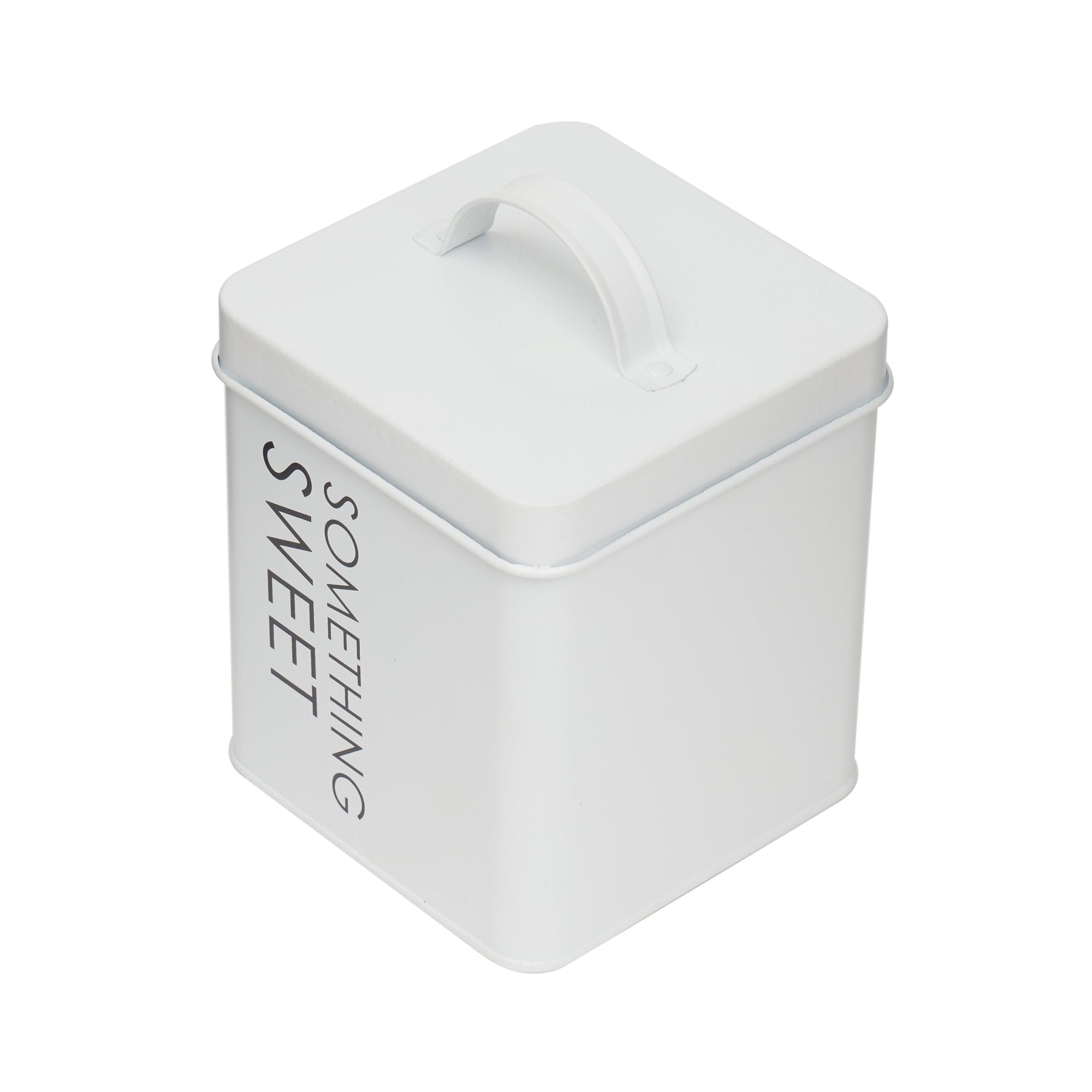 Home Basics Tin Canister, Something Sweet, Small, White, 4.5x4.5x5.5 Inches