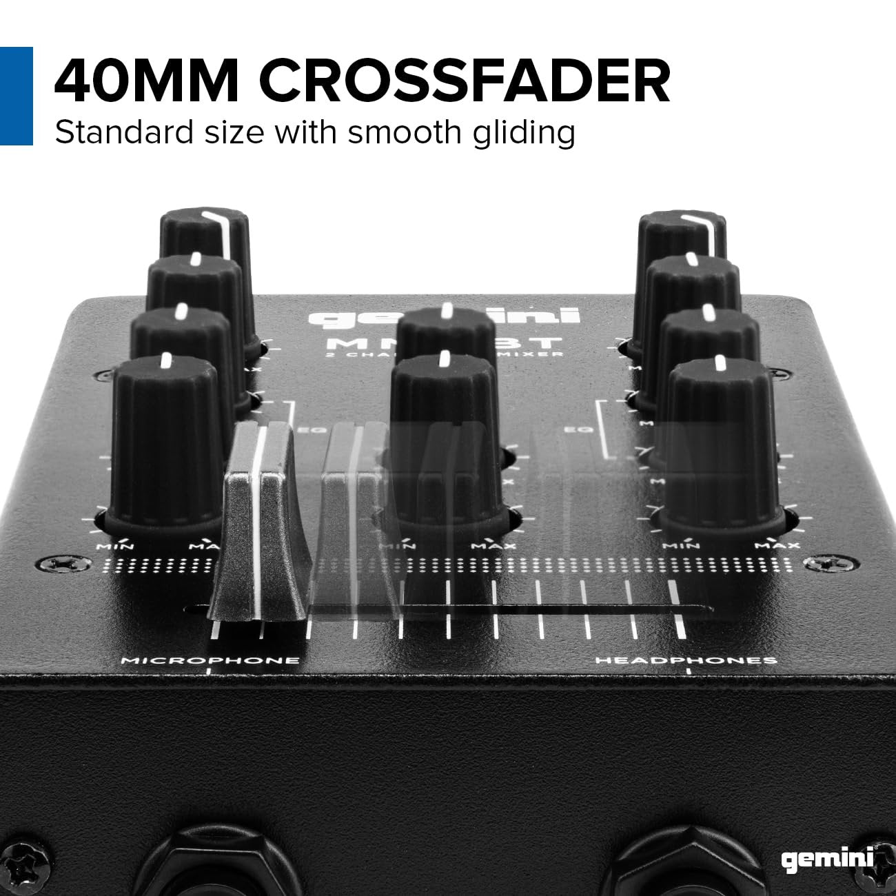 Gemini Sound MM1BT Bluetooth Professional Audio 2-Channel Dual Mic Input Stereo 2-Band Rotary Compact DJ Podcast Mixer with Cross-Fader and Individual Gain Control
