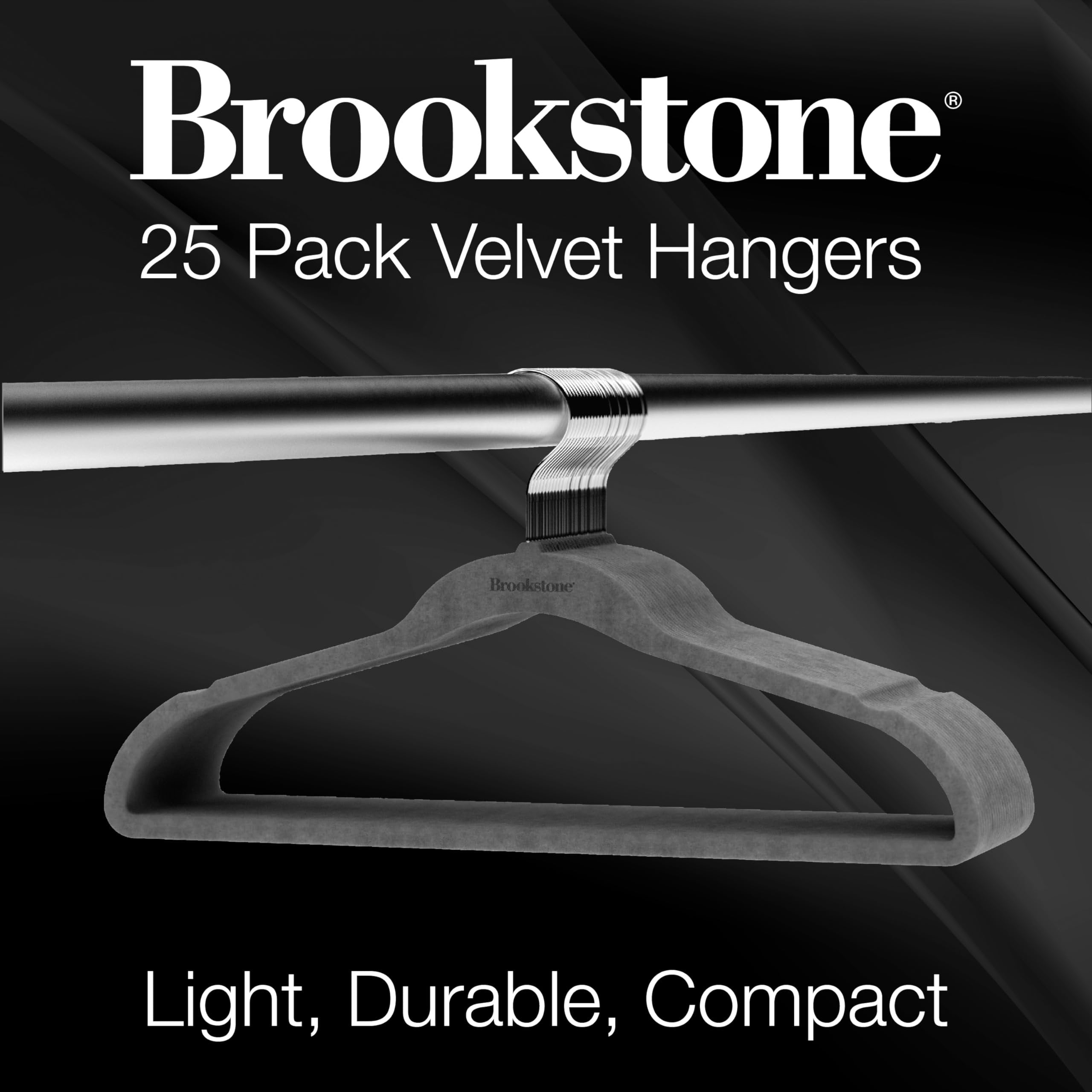 BROOKSTONE, [25 Pack] Velvet Hangers, [Non-Slip] 360° Swivel Hook, Lightweight & Slim, Strong & Durable, Space Saving Design, Heavy Duty, Won’t Stain Fabric