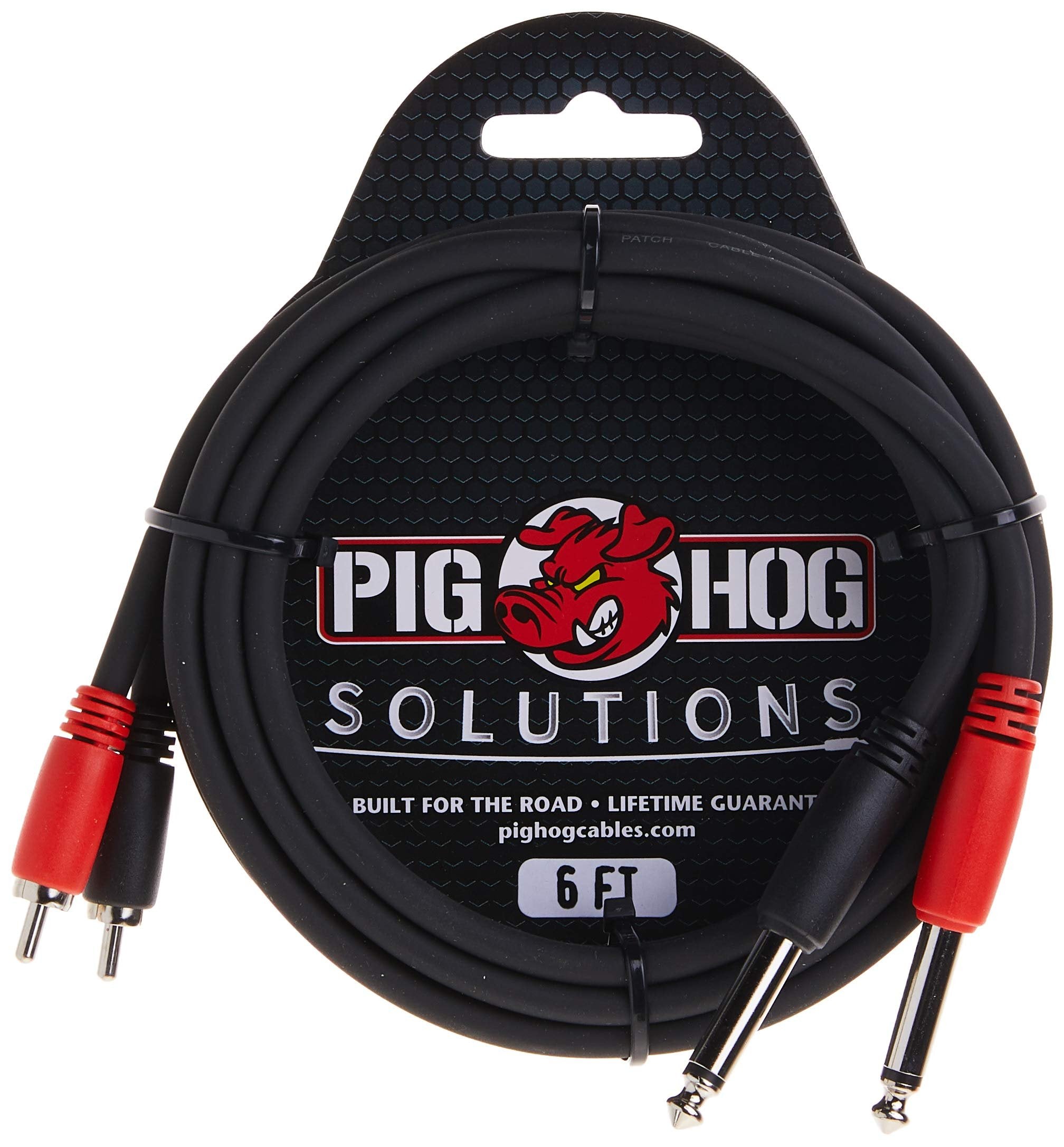 Pig Hog PD-R1406 Dual RCA (Male) to Dual 1/4" Mono (Male) Cable, 6 Feet