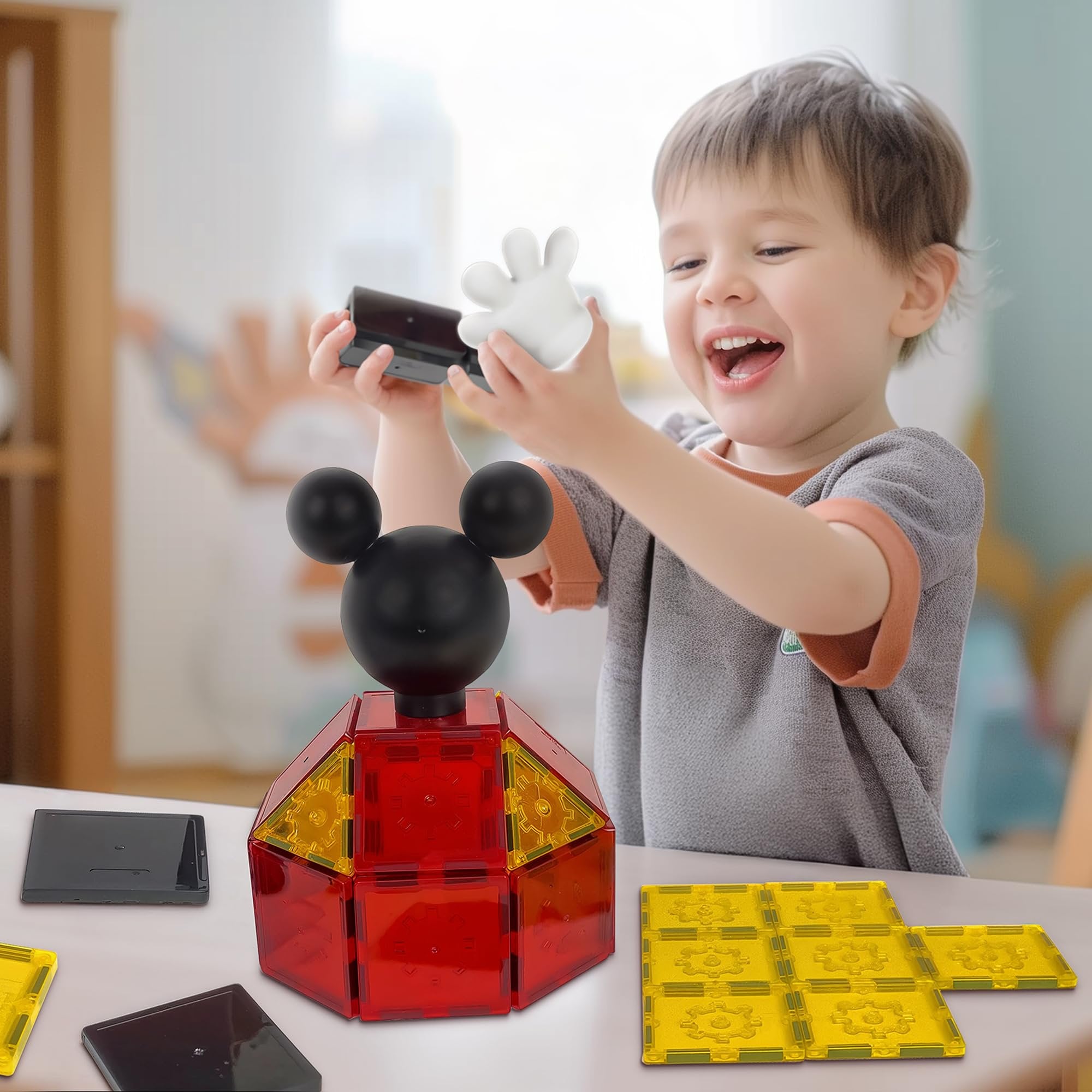 Tytan Toys Official Disney Mickey Mouse Toy Clubhouse Magnetic Tile Set, 37-Piece STEAM Building Toy for Kids 3+, Mickey Mouse Clubhouse Toys Educational Playset with Friends Figures