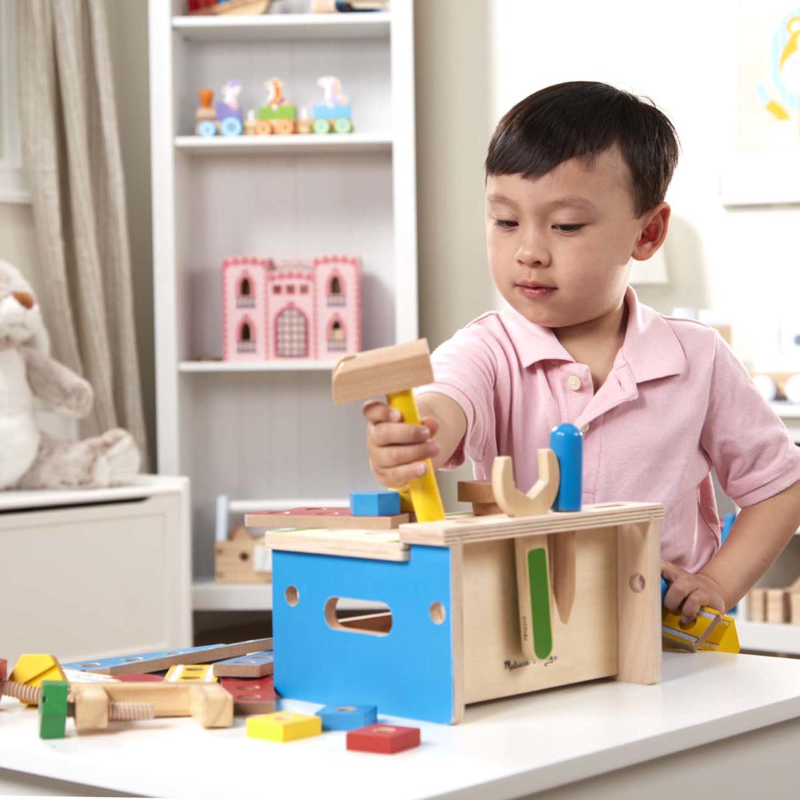 Melissa & Doug Hammer and Saw Tool Bench - Wooden Building Set (32 pcs)