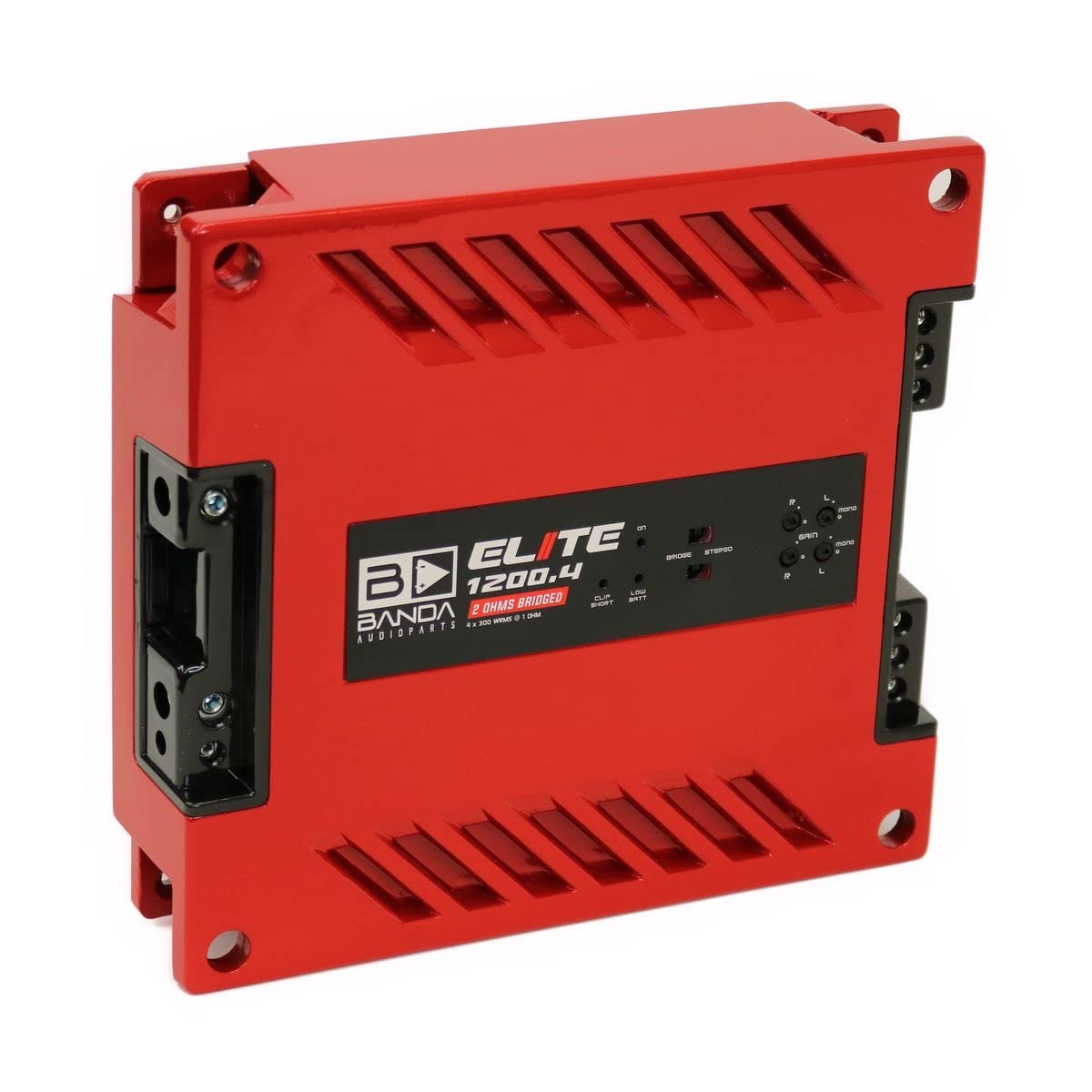 4-Ch. Vehicle Audio Bass Amplifier - 300W D Class High-Powered Mono Bass Amp w/Subsonic Filter & Low Pass Filter Stable @ 1 Ohm, LED Indicators, Sound Specialization, RED - BANDA 1200.41OHMRED