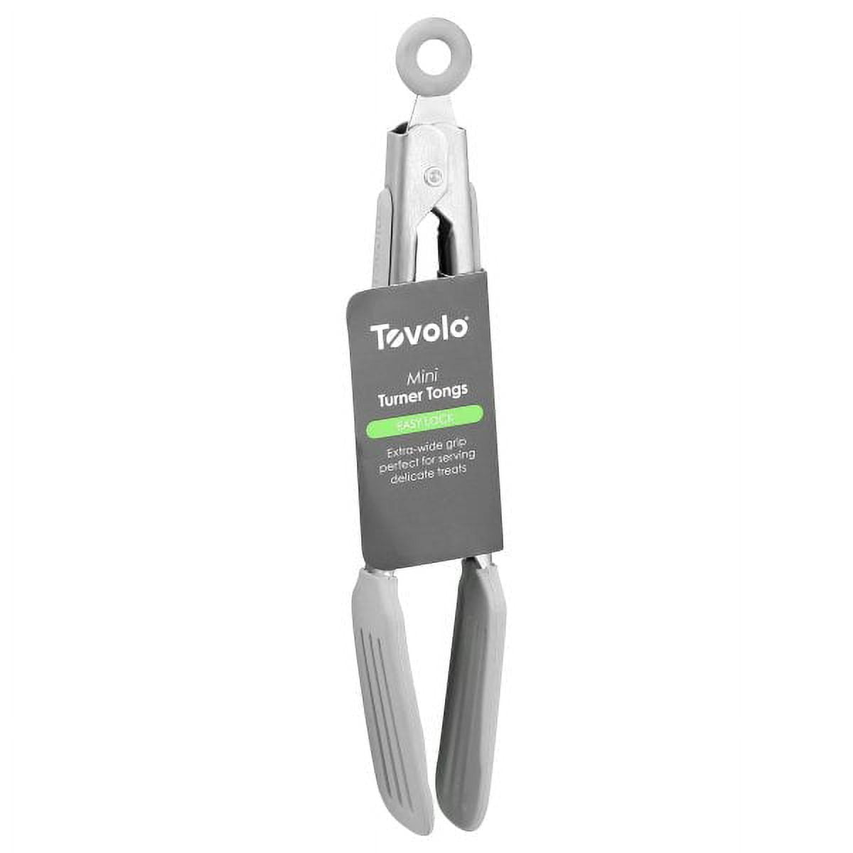 Tovolo Mini Turner, Flat Head, Easy-Lock Mechanism, Non-Slip Grip Tongs for Cooking & Grilling, BPA-Free & Dishwasher Safe Silicone Cooking Utensils, Oyster Gray