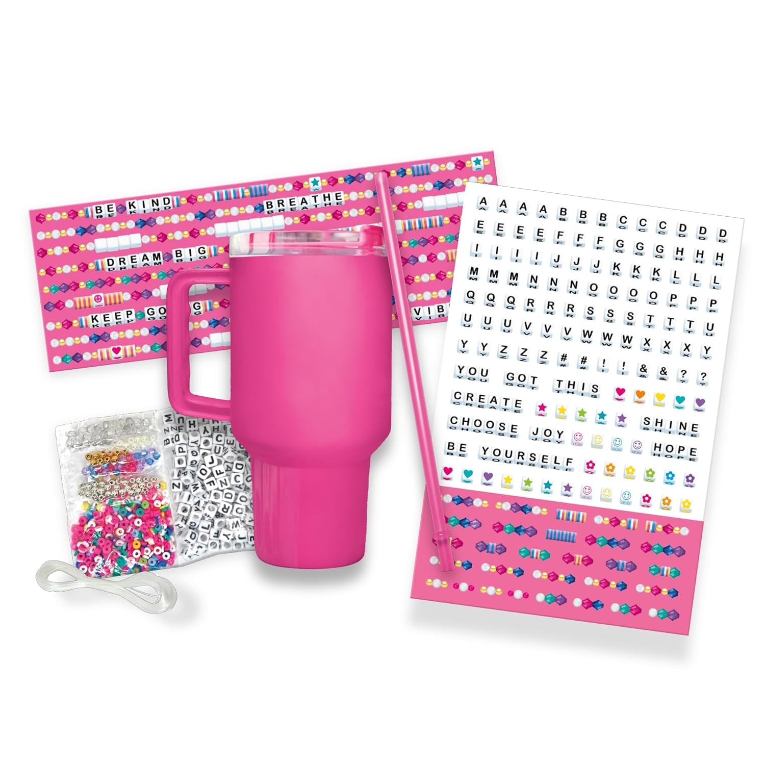 Cra-Z-Art Shimmer 'n Sparkle ABC Bead & Wear Bracelet Set with 20oz Tumbler - Make 6 Alphabet Bead Bracelets and Decorate Your 20oz Tumbler with Sticker Alphabet Beads - Kids Water Bottle for School
