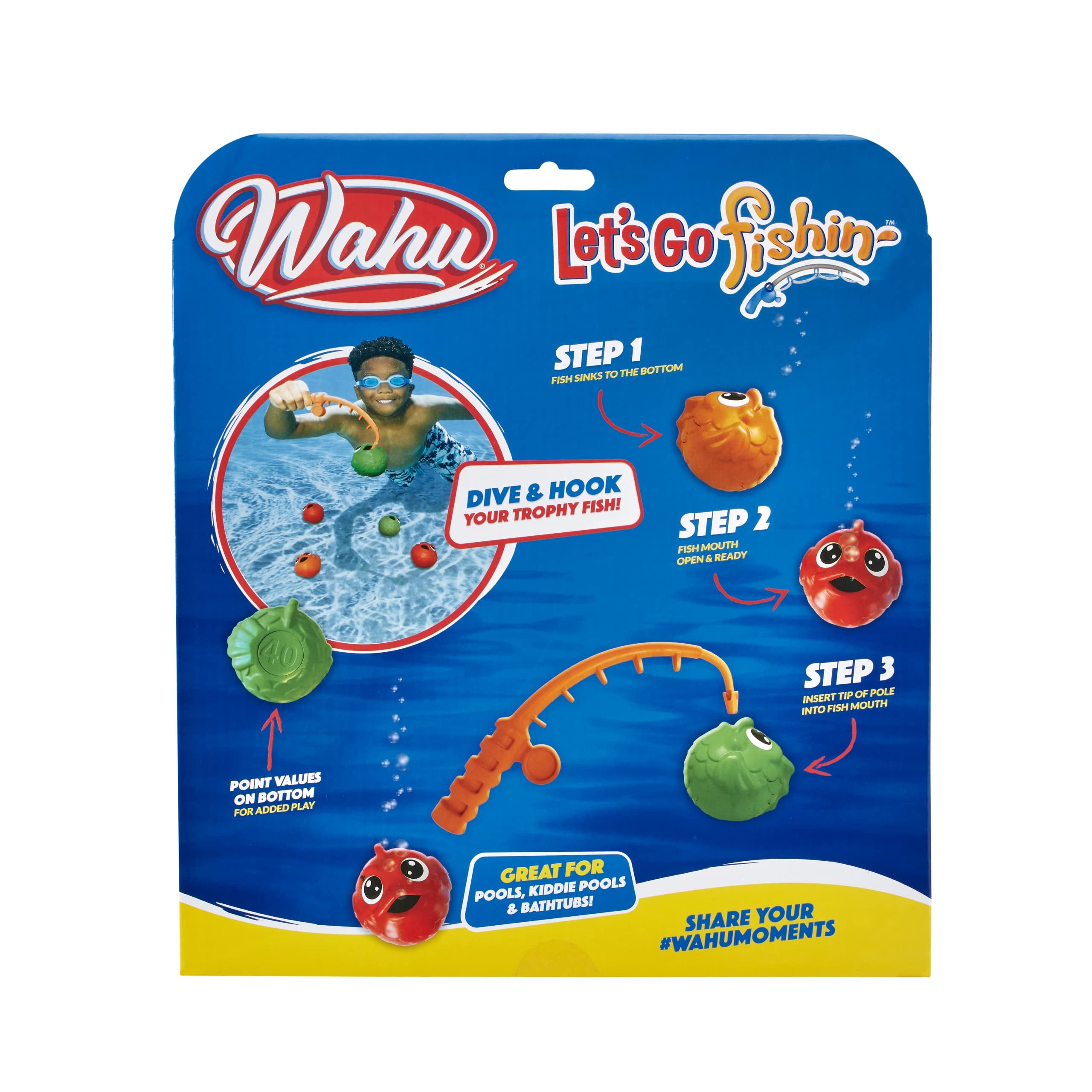 Wahu Let's Go Fishin' 6-Piece Kids Pool and Bath Toy Set for Ages 5+, Kids Fishing Water Toys Set with 1 Fishing Pole and 5 Colorful Fish