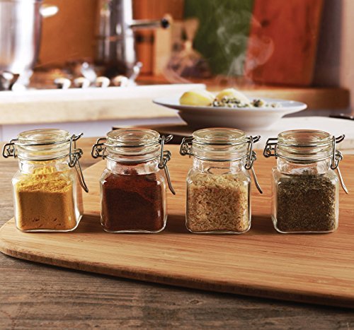 Circleware Glass Spice Jar with Swing Top Hermetic Airtight Locking Lid, Set of 4, Kitchen Food Preserving Storage Containers for Coffee, Sugar, Tea, and Himalayan Seasoning, 3.76 oz, Clear