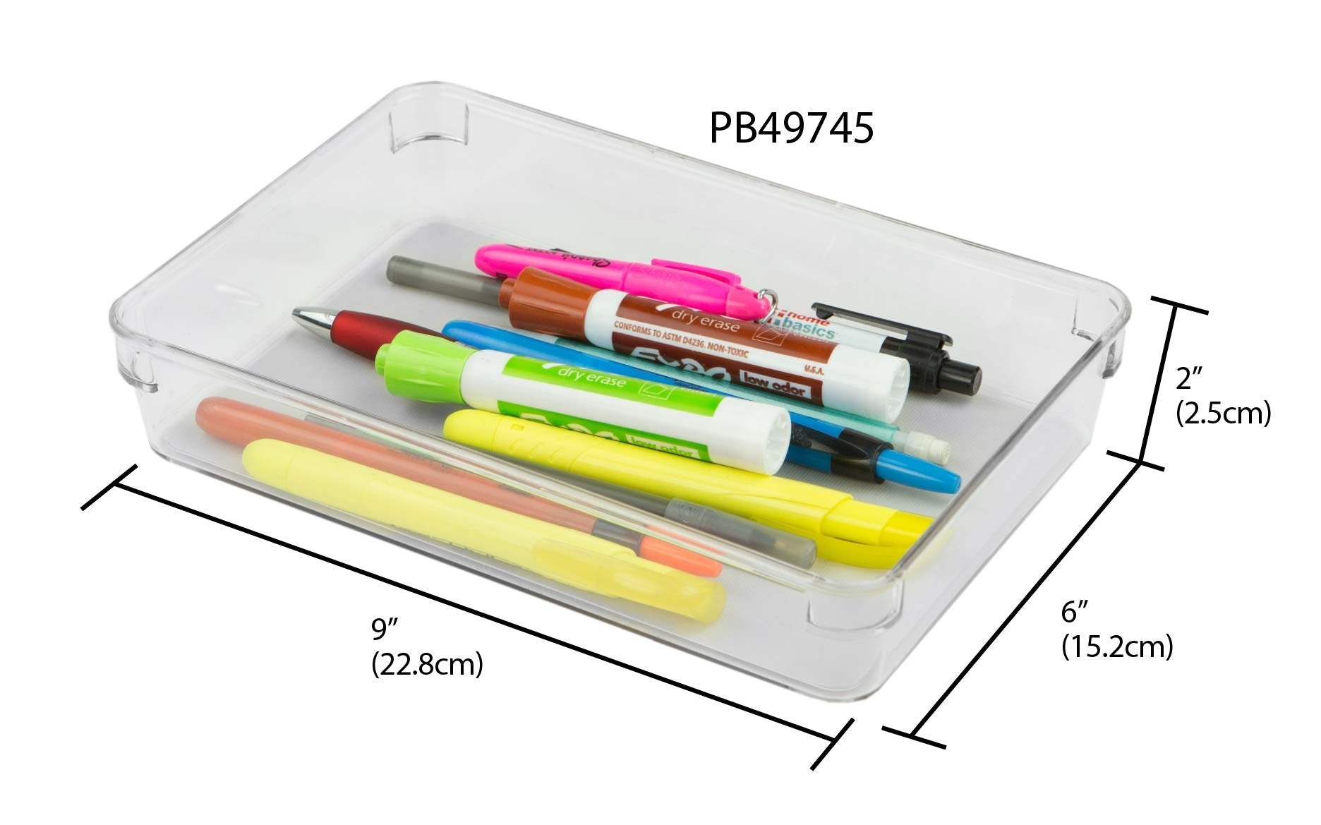 Home Basics 6" x 9" x 2" Plastic Rubber Liner Drawer Organizer, One Size, Clear