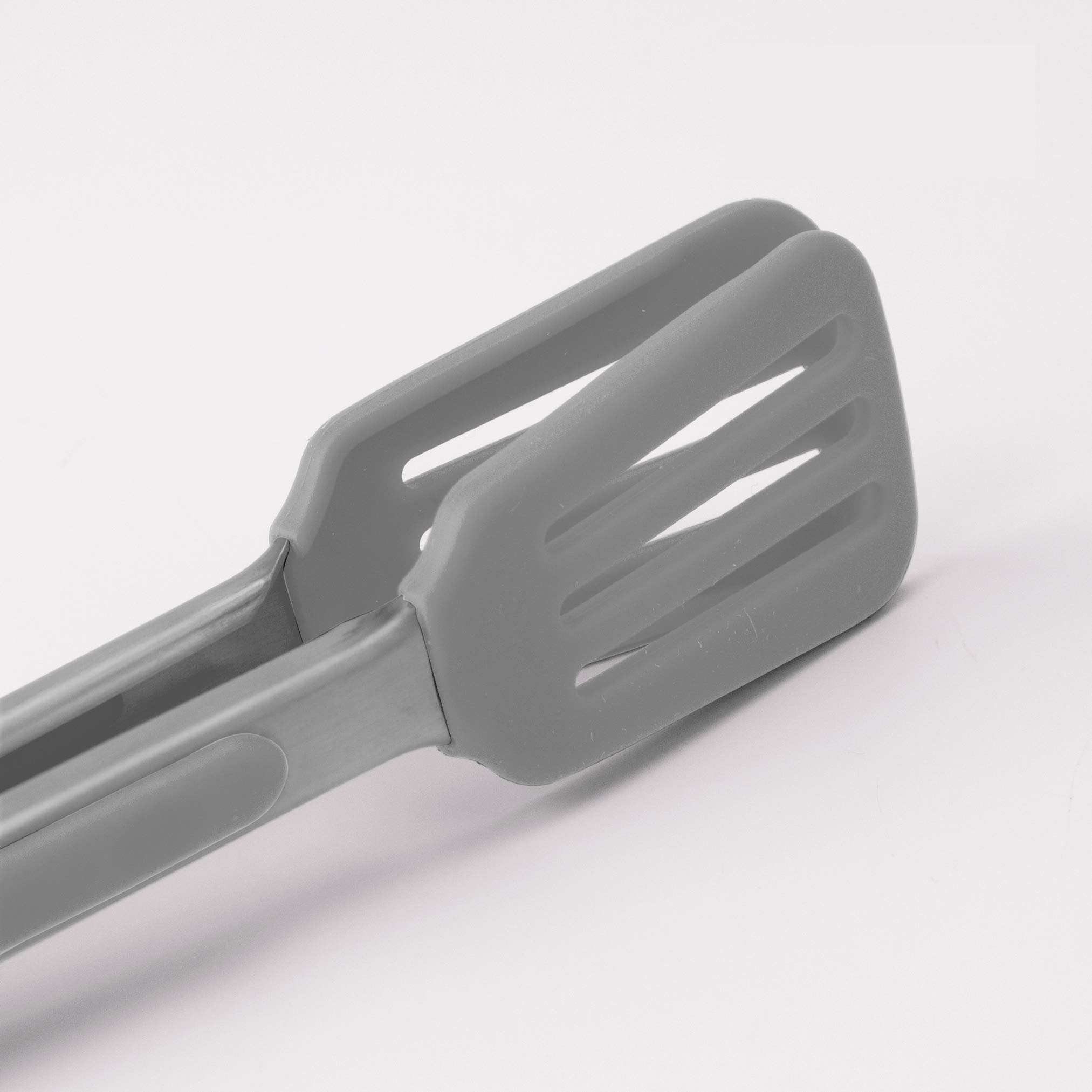 Tovolo Mini Turner Tongs, Flat Head, Easy-Lock Mechanism, Non-Slip Grip, Silicone Tongs for Cooking & Grilling, BPA-Free & Dishwasher Safe Silicone Cooking Utensils, Oyster Gray