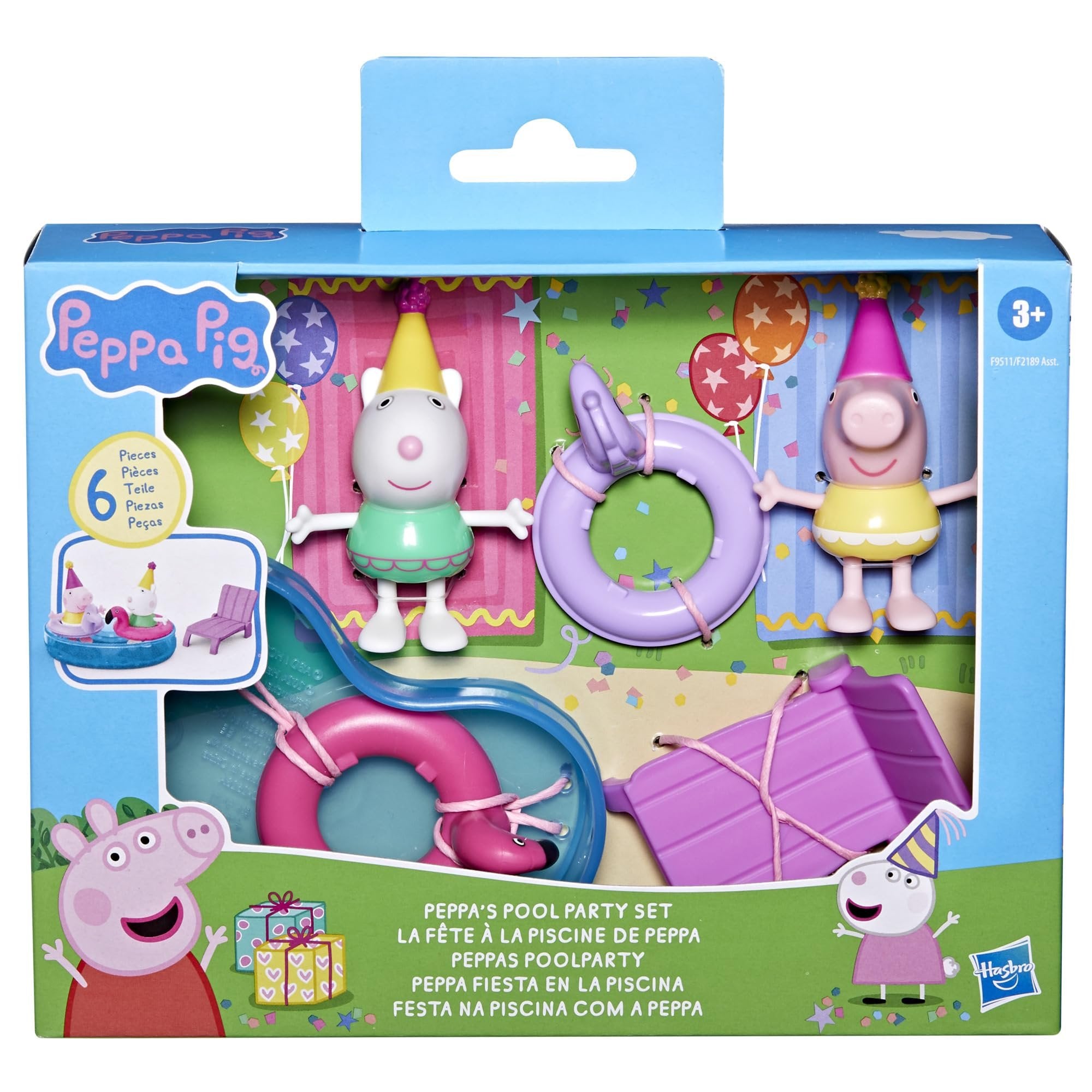 Peppa Pig Peppa’s Pool Party Playset with 2 Figures and 4 Accessories, Preschool Toys, Kids Gifts, Ages 3+
