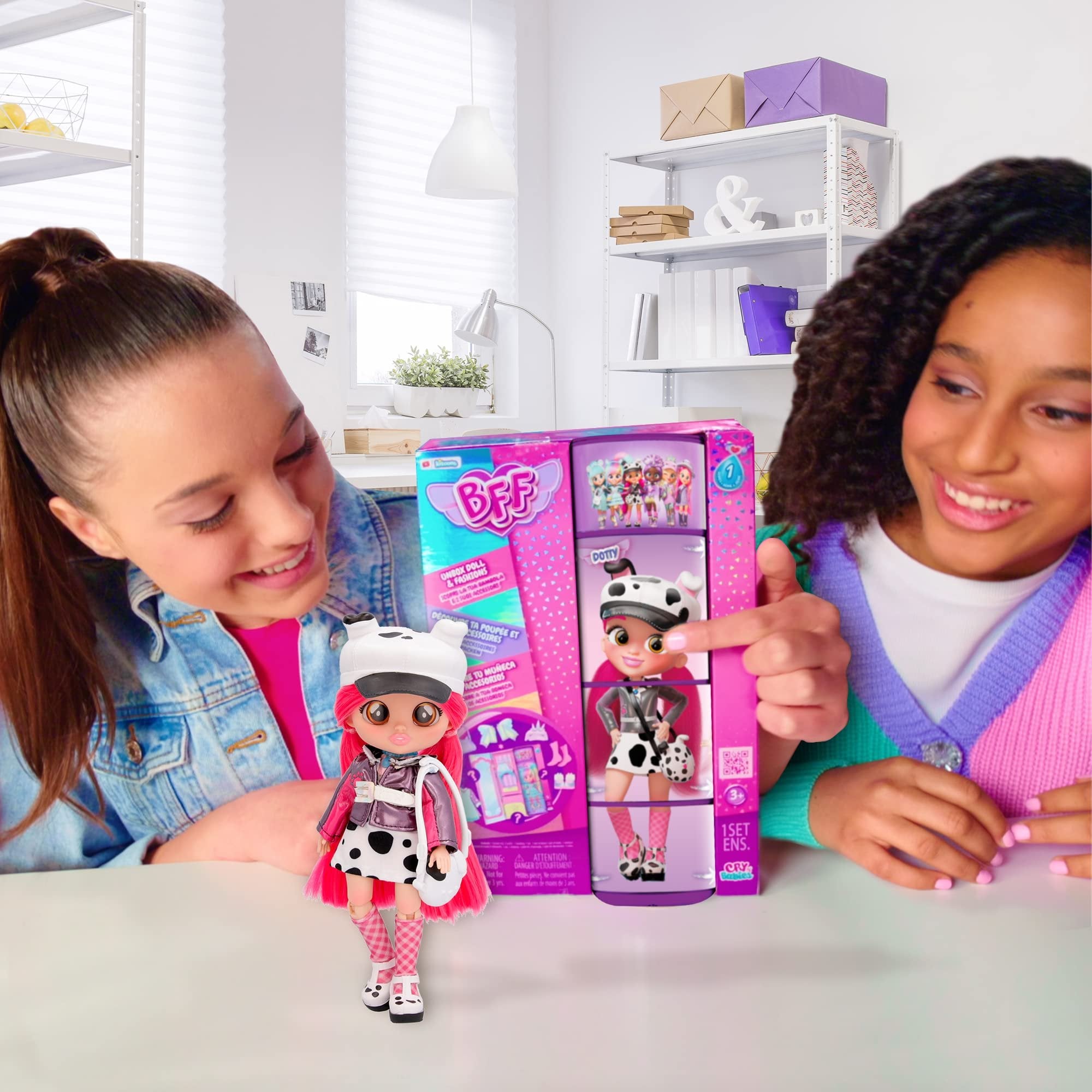 Cry Babies BFF Dotty Fashion Doll with 9+ Surprises Including Outfit and Accessories for Fashion Toy, Girls and Boys Ages 4 and Up, 7.8 Inch Doll
