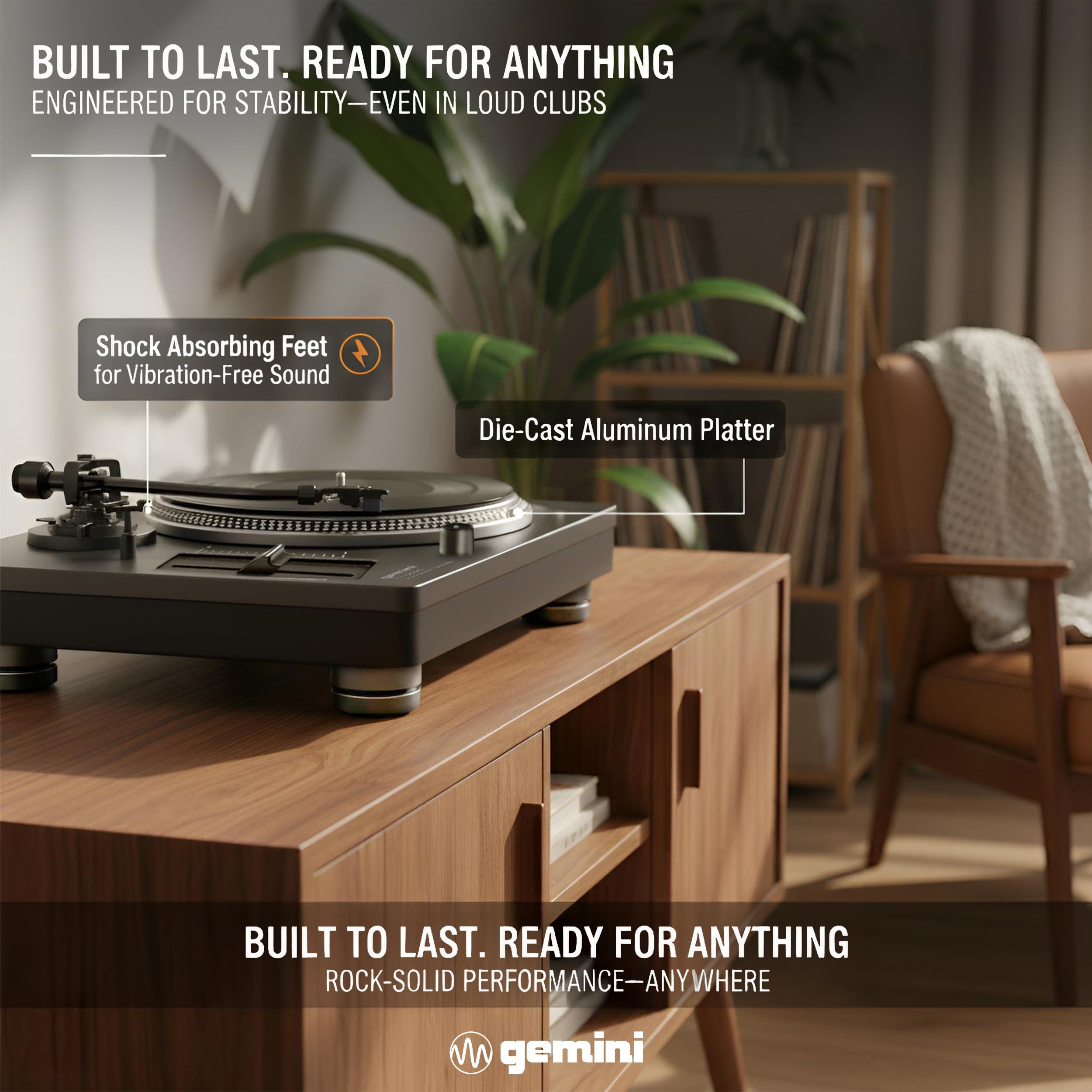 Gemini Direct Drive DJ Turntable for Vinyl Records – USB Turntable with Built-In Preamp, High Torque Motor, Pitch Control, S-Shaped Tonearm, 33/45/78 RPM (TT-5000)