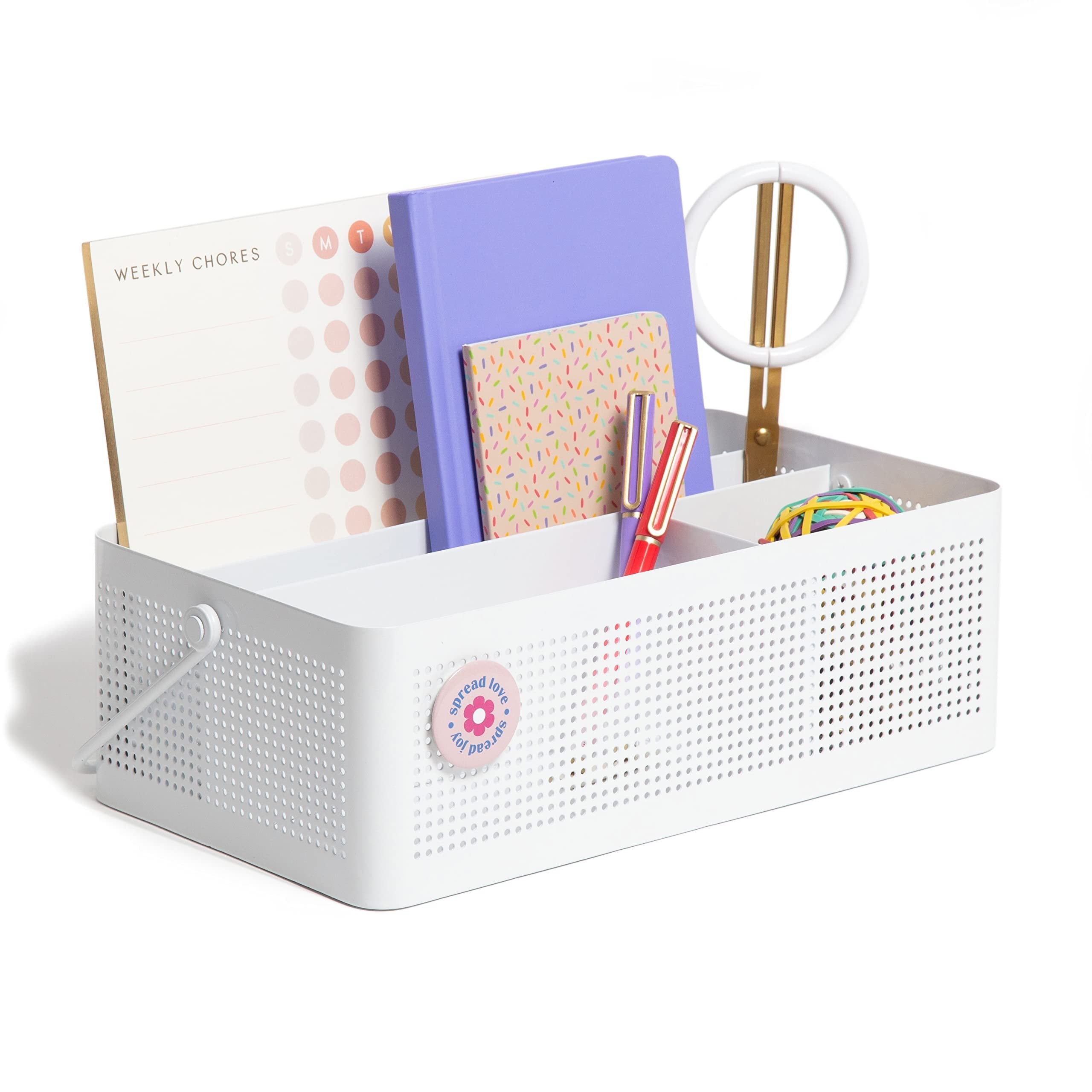 U Brands Modern Perforated Caddy Desktop Organizer, Office Supplies, Metal, White, 1 Count