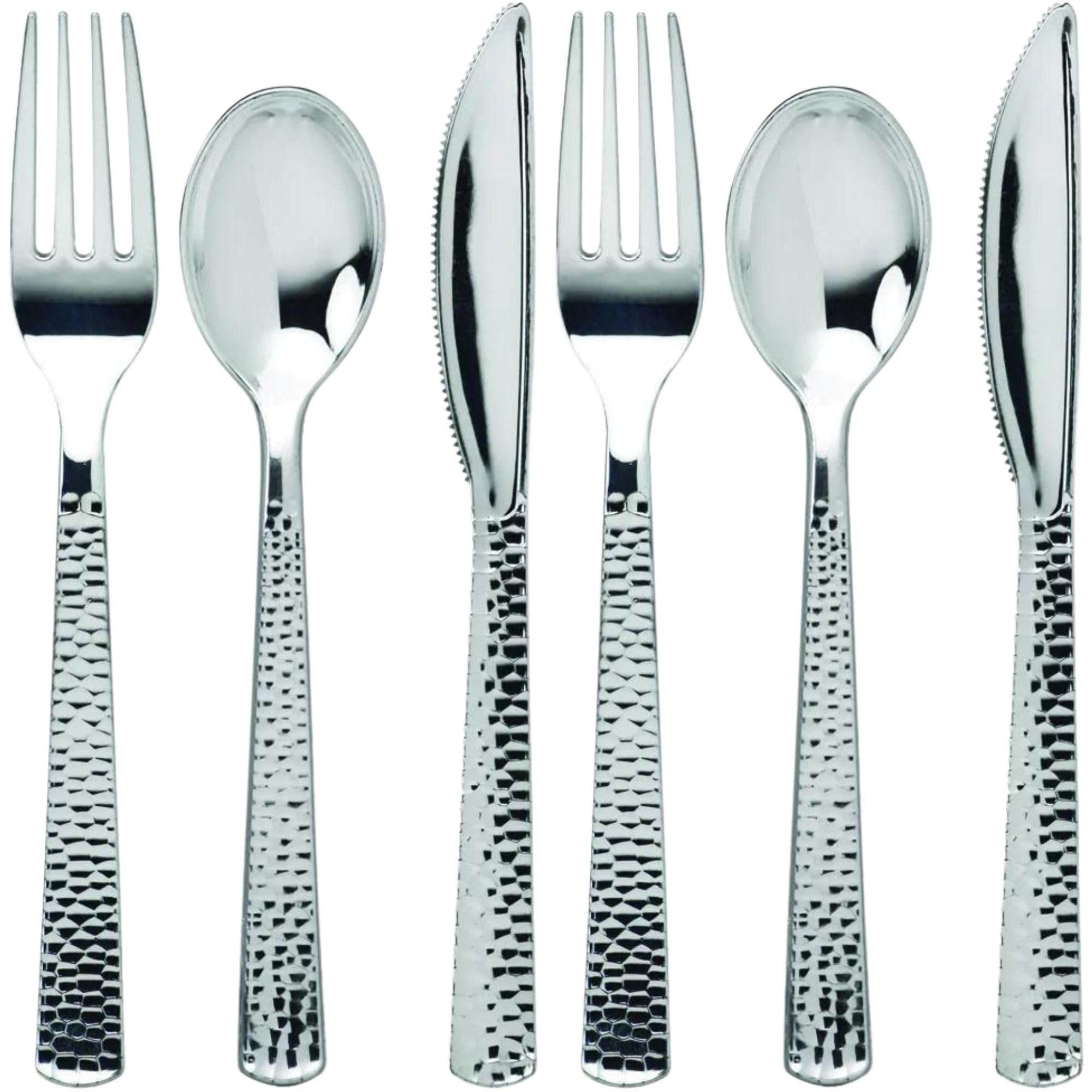 Lillian Collection Plastic Cutlery Combo Box | Silver Pebbled | Pack of 24