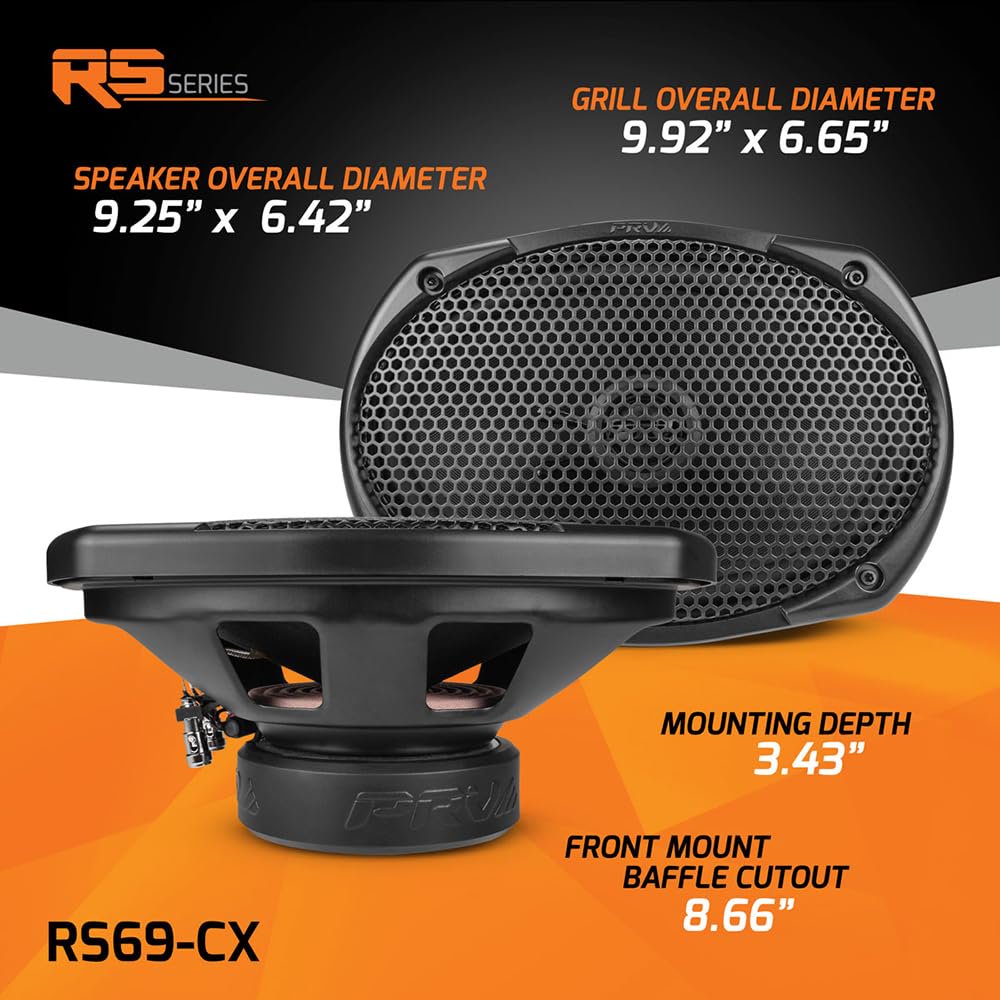 PRV AUDIO 6x9 Inch 2-Way Car Coaxial Speakers 200 Watts per Pair 4 Ohm RS69-CX, Premium Speaker Built-in Neodymium Tweeters with Grill Included - Great for Car Stereo Sound System (Pair)