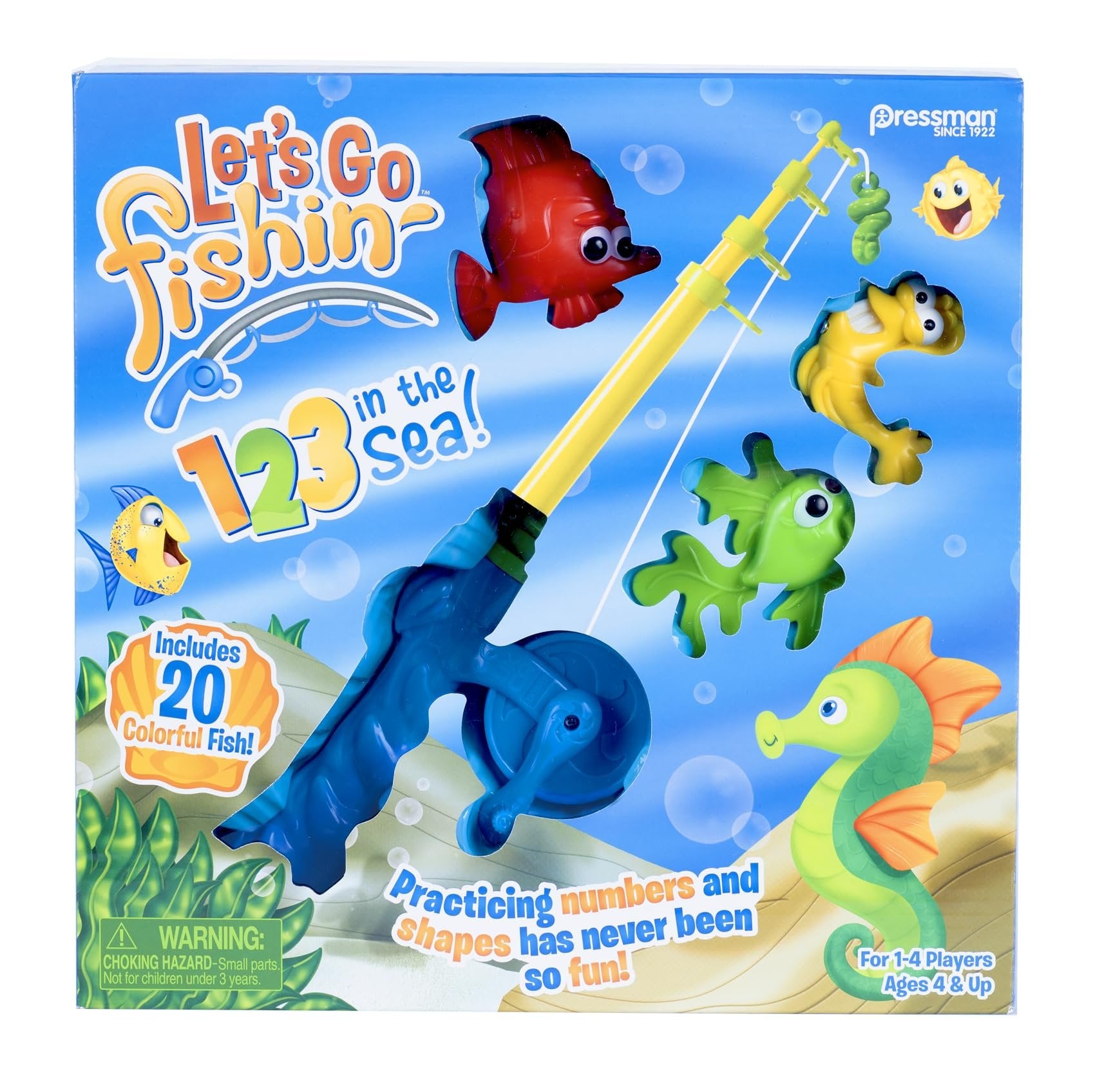 Pressman Let’s Go Fishin’ 123 in The Sea! - Practice Counting, Shapes, and Colors Game - Ages 4 and Up, 1-4 Players