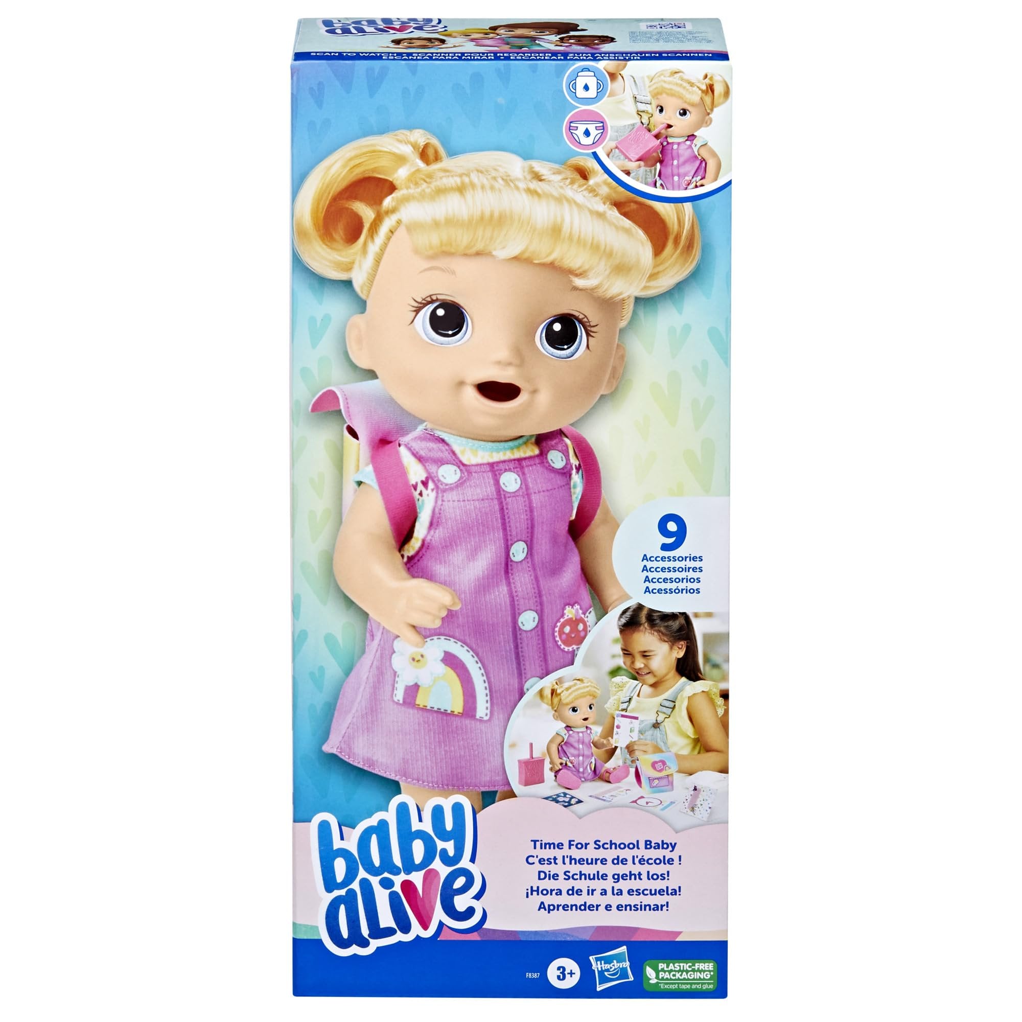Baby Alive Time for School Baby Doll Set, 12 Inch, Back to School Toys for Girls & Boys, Blonde Hair, Preschool Gifts for Kids, Ages 3+ (Amazon Exclusive)