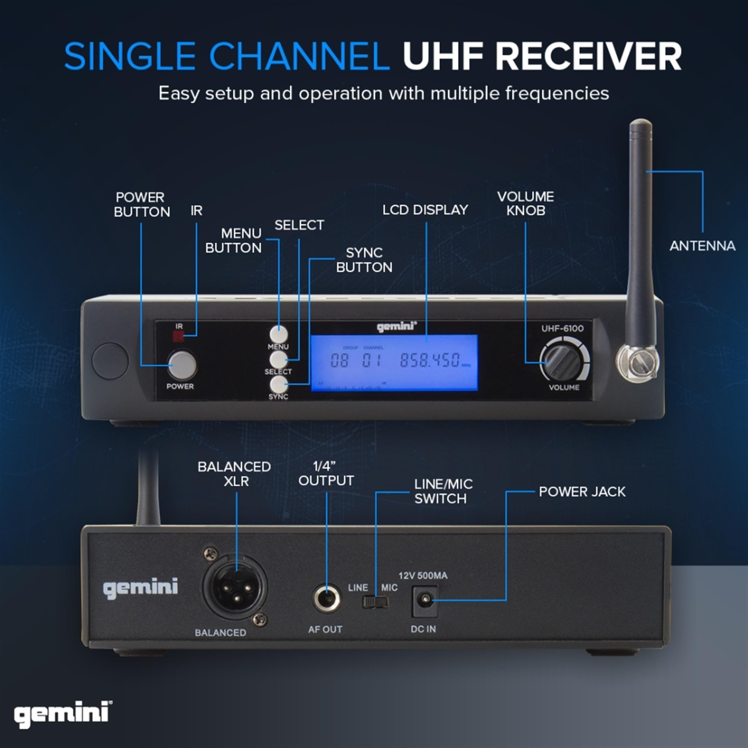 Gemini Sound UHF-6100HL Wireless Lavalier & Headset Mic - Precision Sound for Every Word and Tune