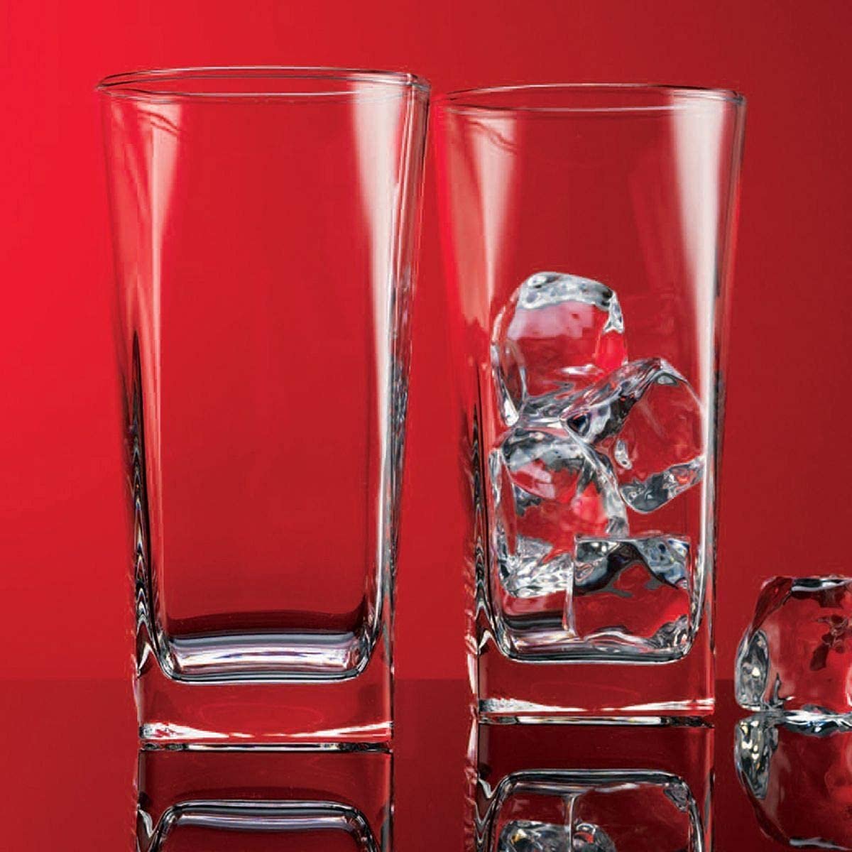 Home Essentials & Beyond Highball Glasses 16 Oz. Set of 4 Tall Square Glass Cups Premium Quality Beverage Cooler Glassware. Uses for Bar Glasses, Water, Juice, and Cocktails.