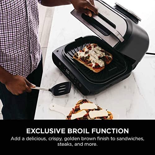 Ninja FG551 Foodi Smart XL 6-in-1 Indoor Grill with Air Fry, Roast, Bake, Broil Dehydrate, Smart Thermometer, Black/Black OPEN BOX