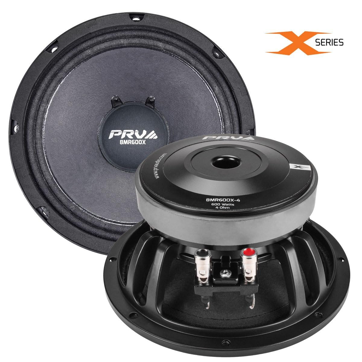 PRV AUDIO 8 Inch Midrange Speaker 8MR600X-4, 600 Watts 4 Ohm, 2 in Voice Coil, X-treme Mid Range Loudspeaker for Pro Car Audio Systems (Single)