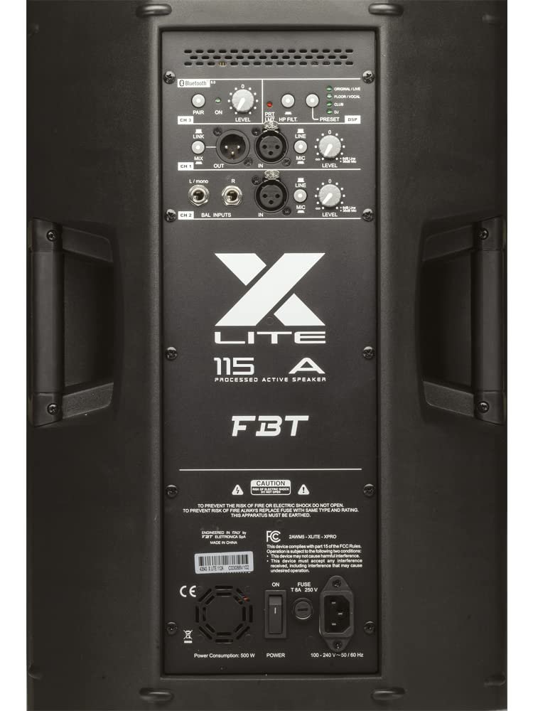 FBT X-Lite 115A Professional 15-inch Active Speaker with Integrated 3-Channels Mixer Lightweight 2-Way Bi-Amplified System in Bass Reflex 5.0 Bluetooth Black - X LITE 115A