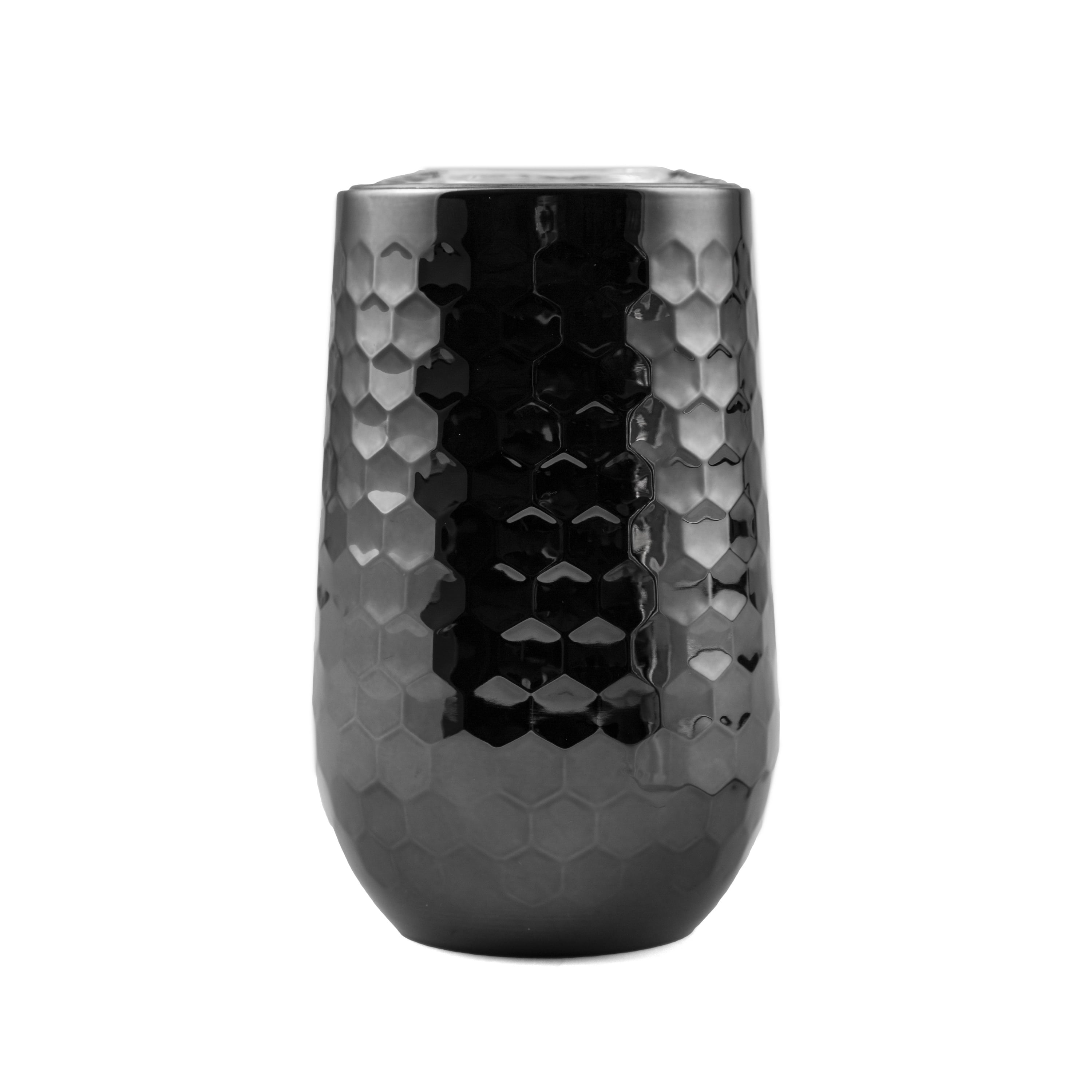 Bar 340 by Cambridge 16-Ounce Black Faceted Stemless Tumbler with Lid