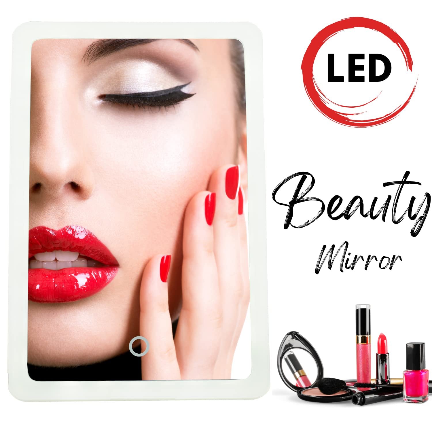Onyx Professional Portable LED Makeup Mirror with Lights – Handheld or Stand Up Mirror - Folding, Dimmable, Rechargeable, Distortion Free Cosmetic Mirror - Must Have Travel Accessory for Women