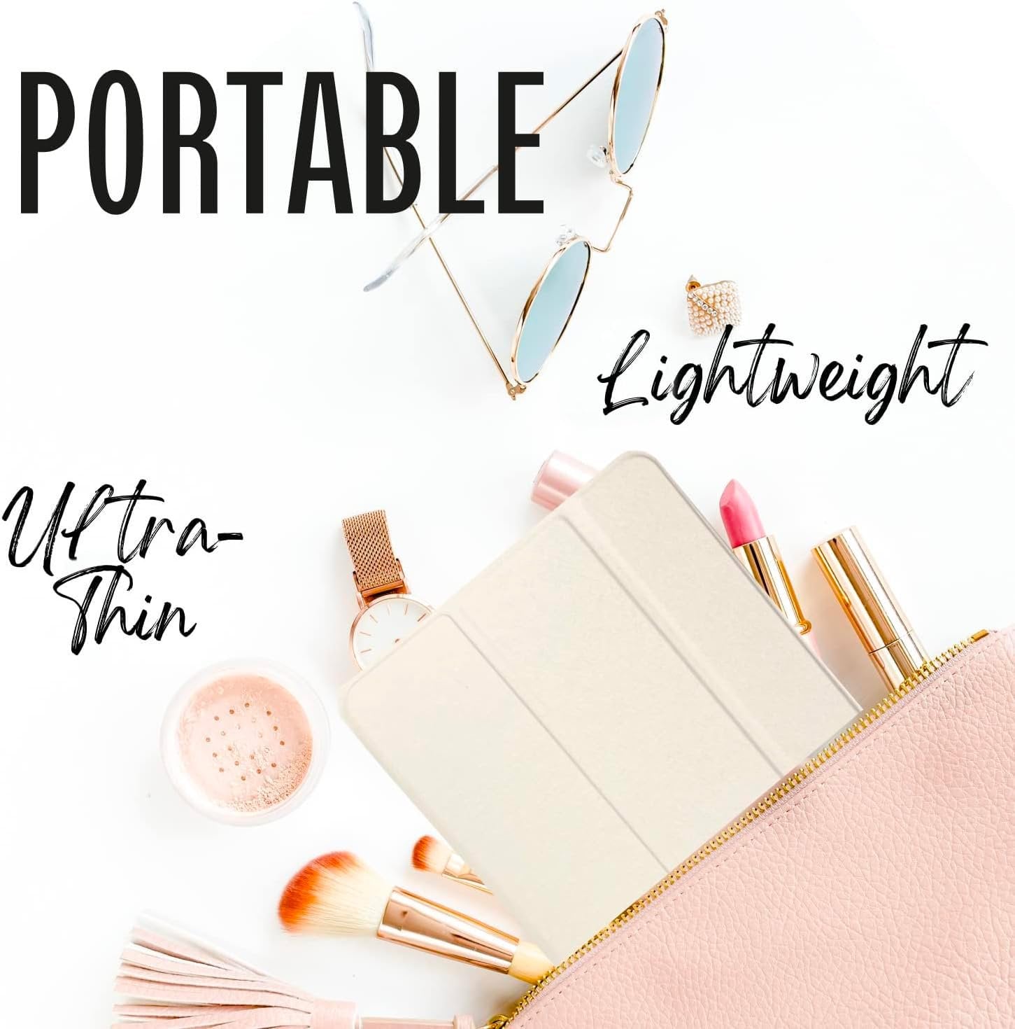 Onyx Professional Portable LED Makeup Mirror with Lights – Handheld or Stand Up Mirror - Folding, Dimmable, Rechargeable, Distortion Free Cosmetic Mirror - Must Have Travel Accessory for Women