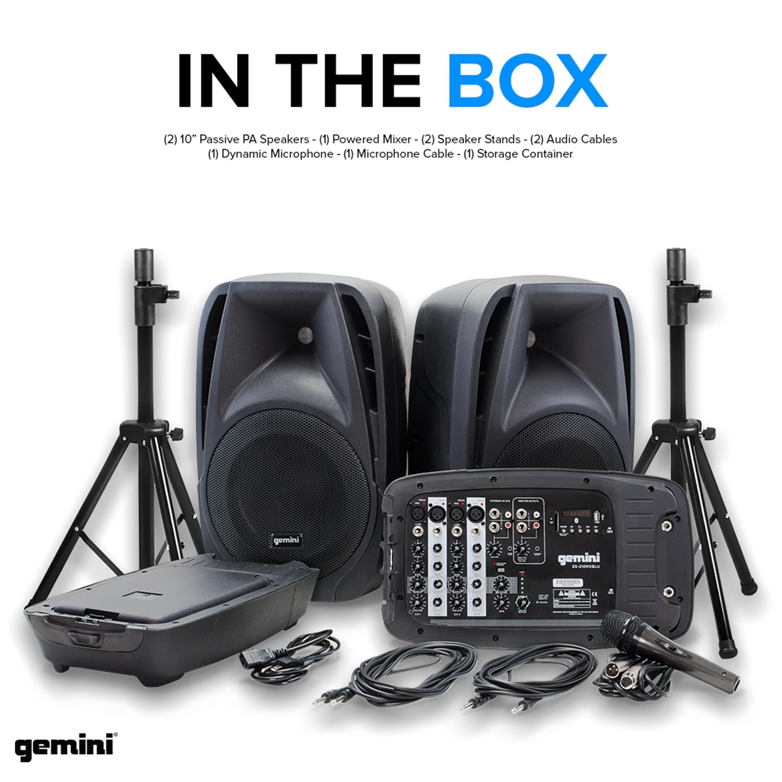 Professional PA System with 8-Channel Mixer - Gemini Sound Portable Dual 10" Speakers, 600W Amp, Bluetooth, USB/SD, Includes 2 Speaker Stands, Mic, and Durable Design for DJs, Musicians, and Events