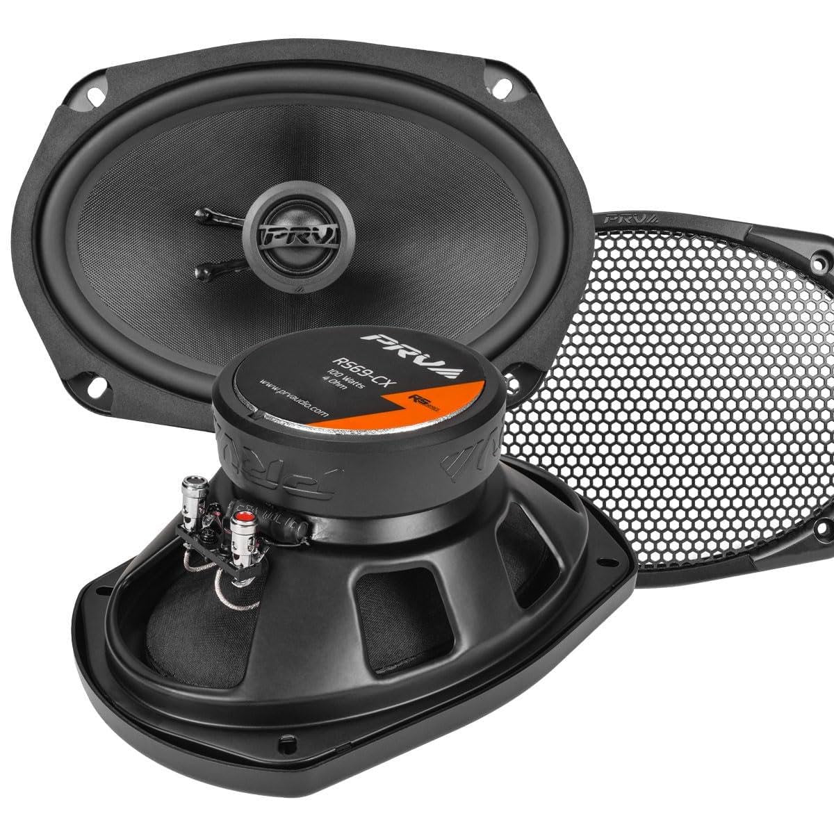 PRV AUDIO 6x9 Inch 2-Way Car Coaxial Speakers 200 Watts per Pair 4 Ohm RS69-CX, Premium Speaker Built-in Neodymium Tweeters with Grill Included - Great for Car Stereo Sound System (Pair)