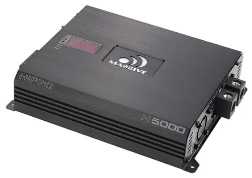 Massive Audio H5000 | 5,000W RMS 1-Ohm Monoblock – Class D SPL Amp, Extreme Bass Power, Dual Power Inputs, Competition-Grade Car Audio - Hippo Series Amplifier