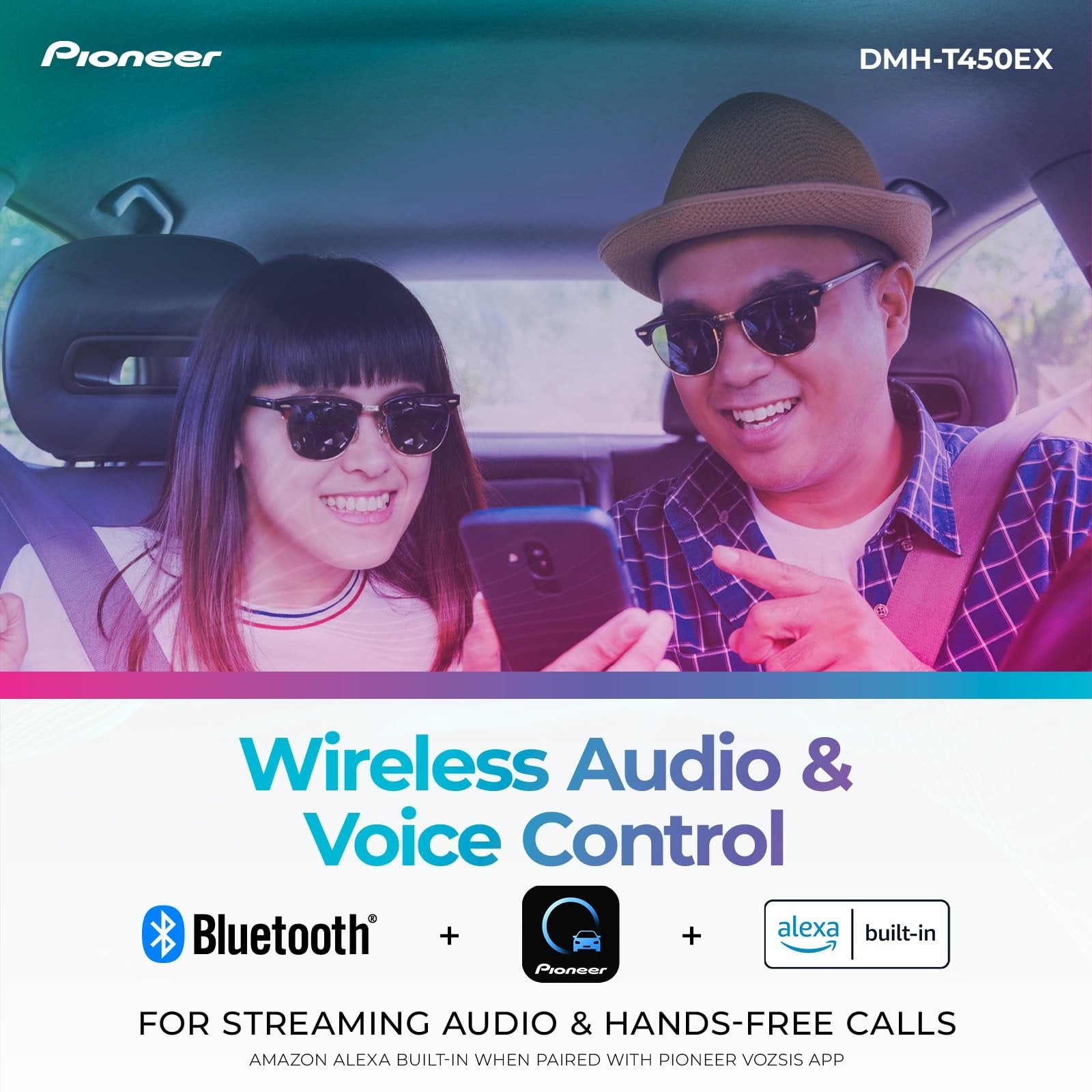 Pioneer DMH-T450EX Digital Multimedia Receiver with Weblink, 9” Capacitive Touchscreen, Double-DIN, Built-In Bluetooth, Amazon Alexa Via App, Backup Camera Compatibility